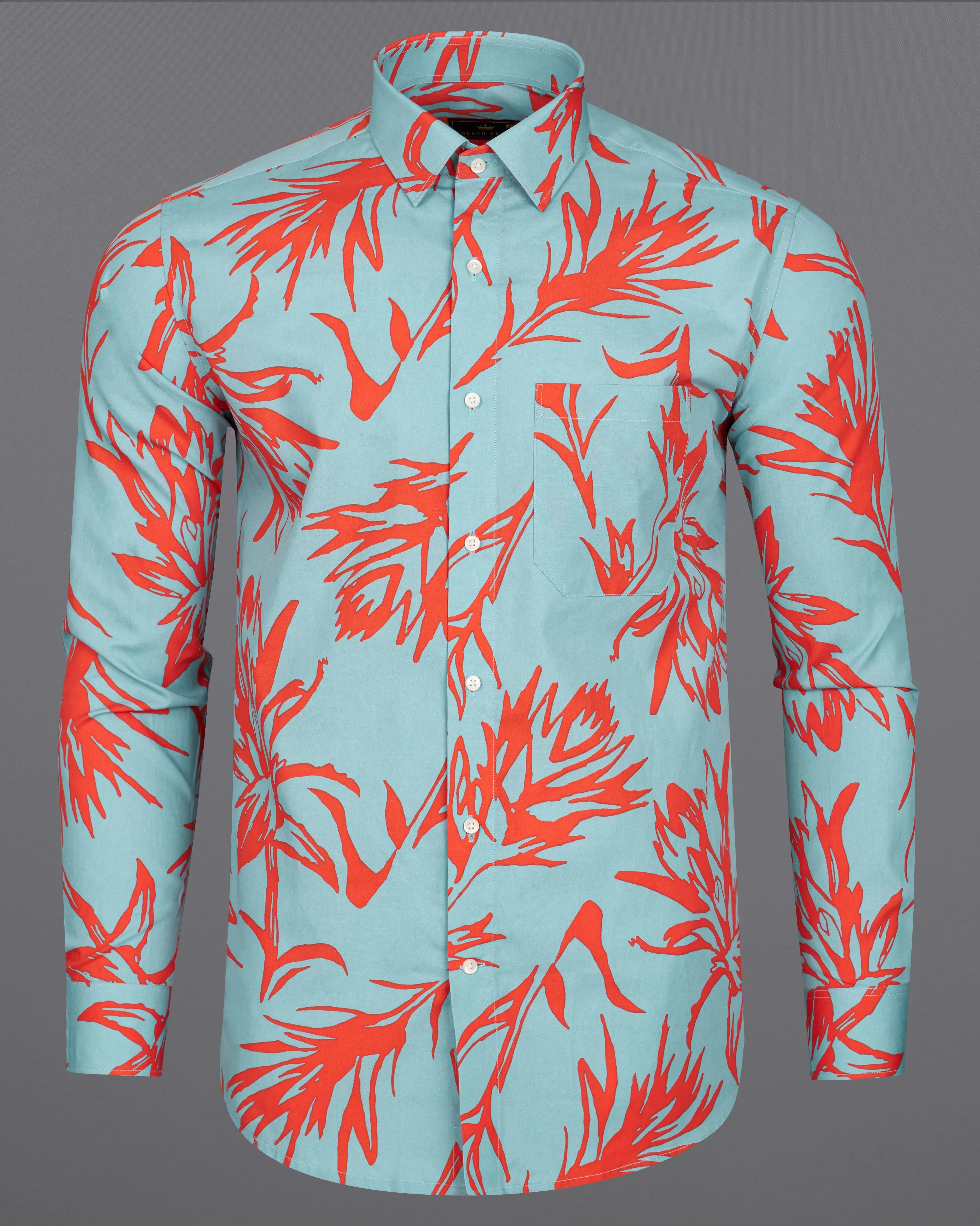 Opal Light Blue with Faded Red Printed Premium Cotton Shirt sold by French Crown product image thumbnail 5