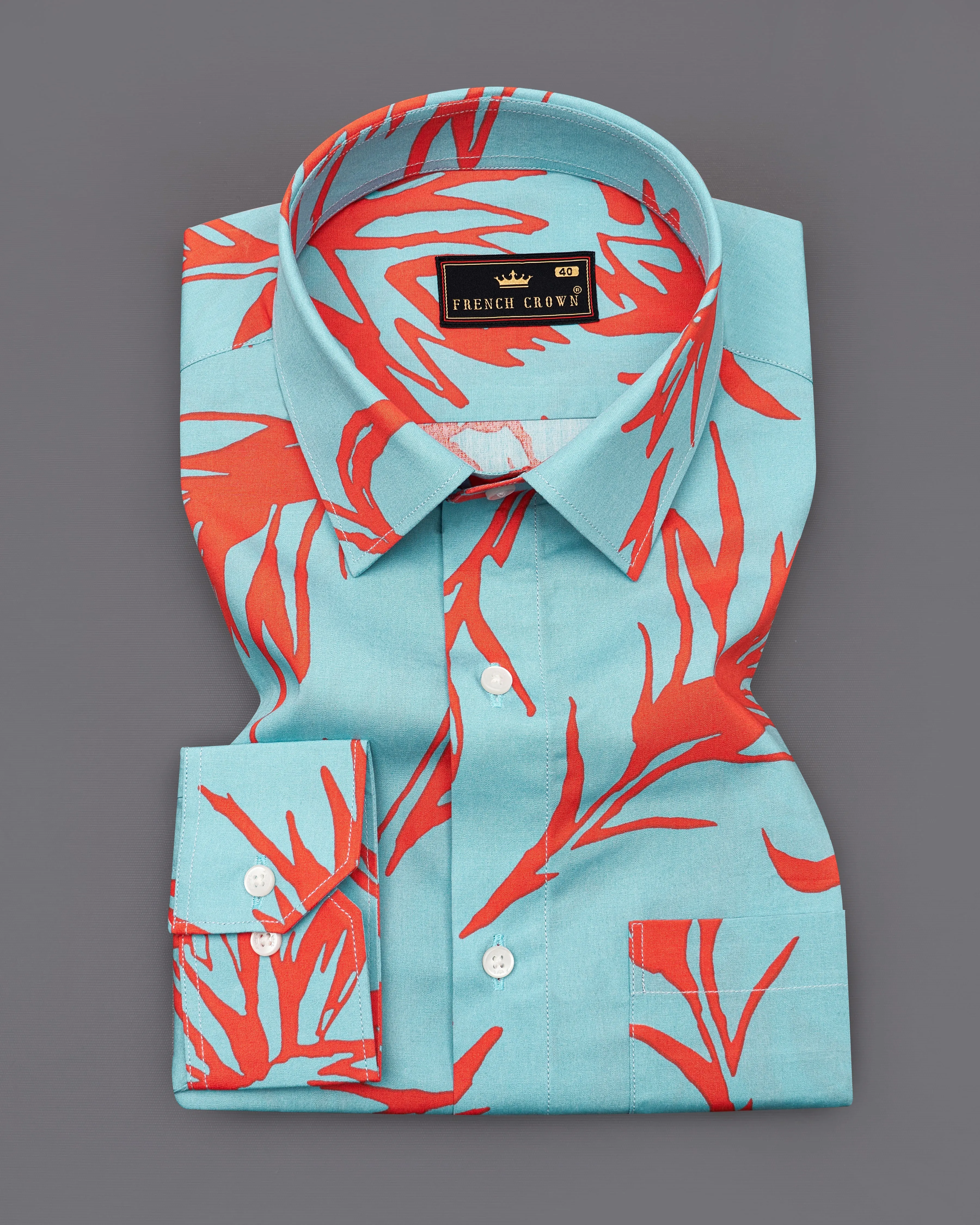 Opal Light Blue with Faded Red Printed Premium Cotton Shirt sold by French Crown product image thumbnail 3