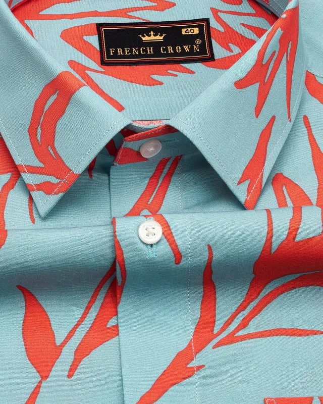 Opal Light Blue with Faded Red Printed Premium Cotton Shirt sold by French Crown