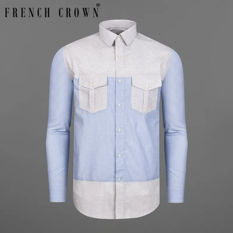 Off White with Pastel Blue Premium Cotton Designer Shirt sold by French Crown