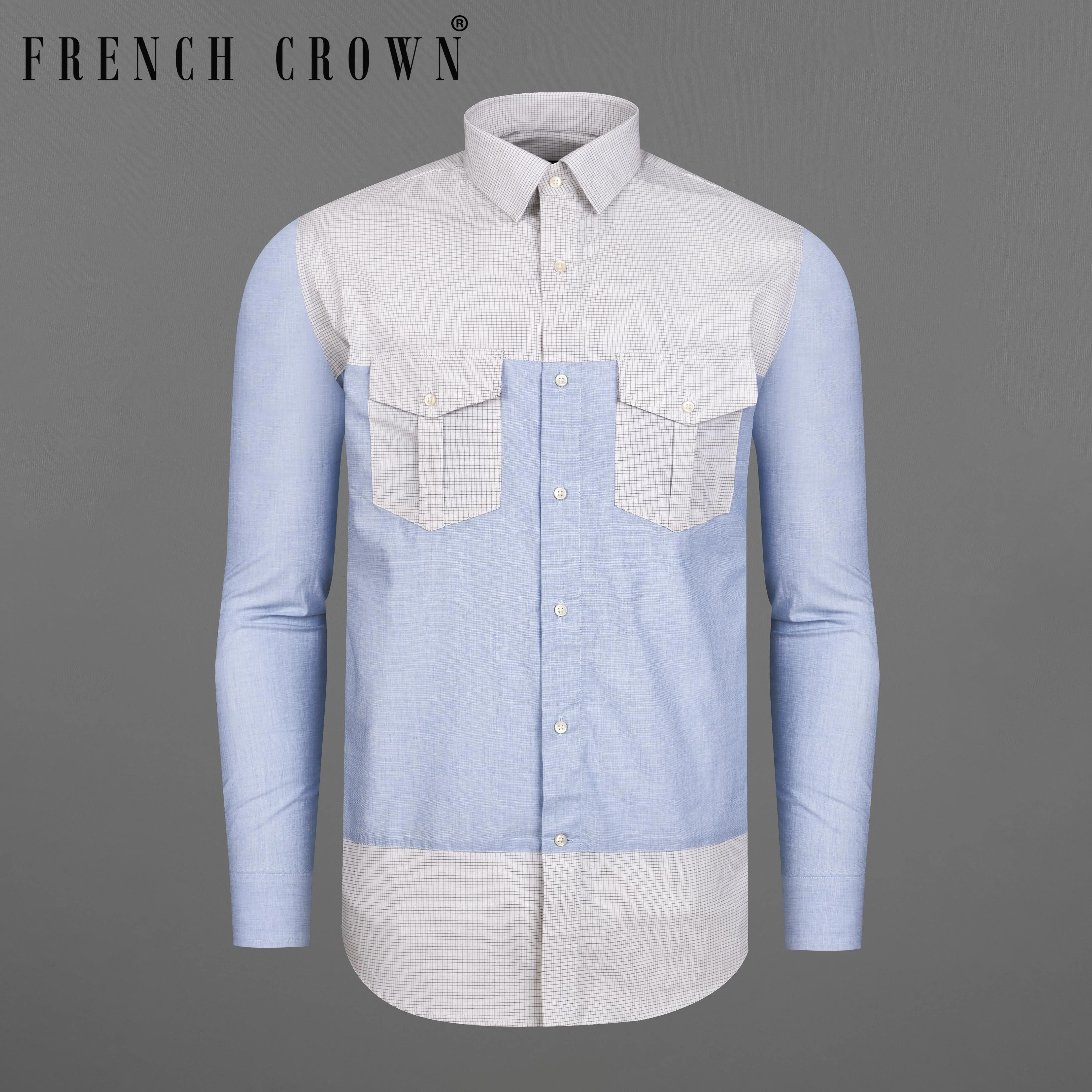 Off White with Pastel Blue Premium Cotton Designer Shirt sold by French Crown