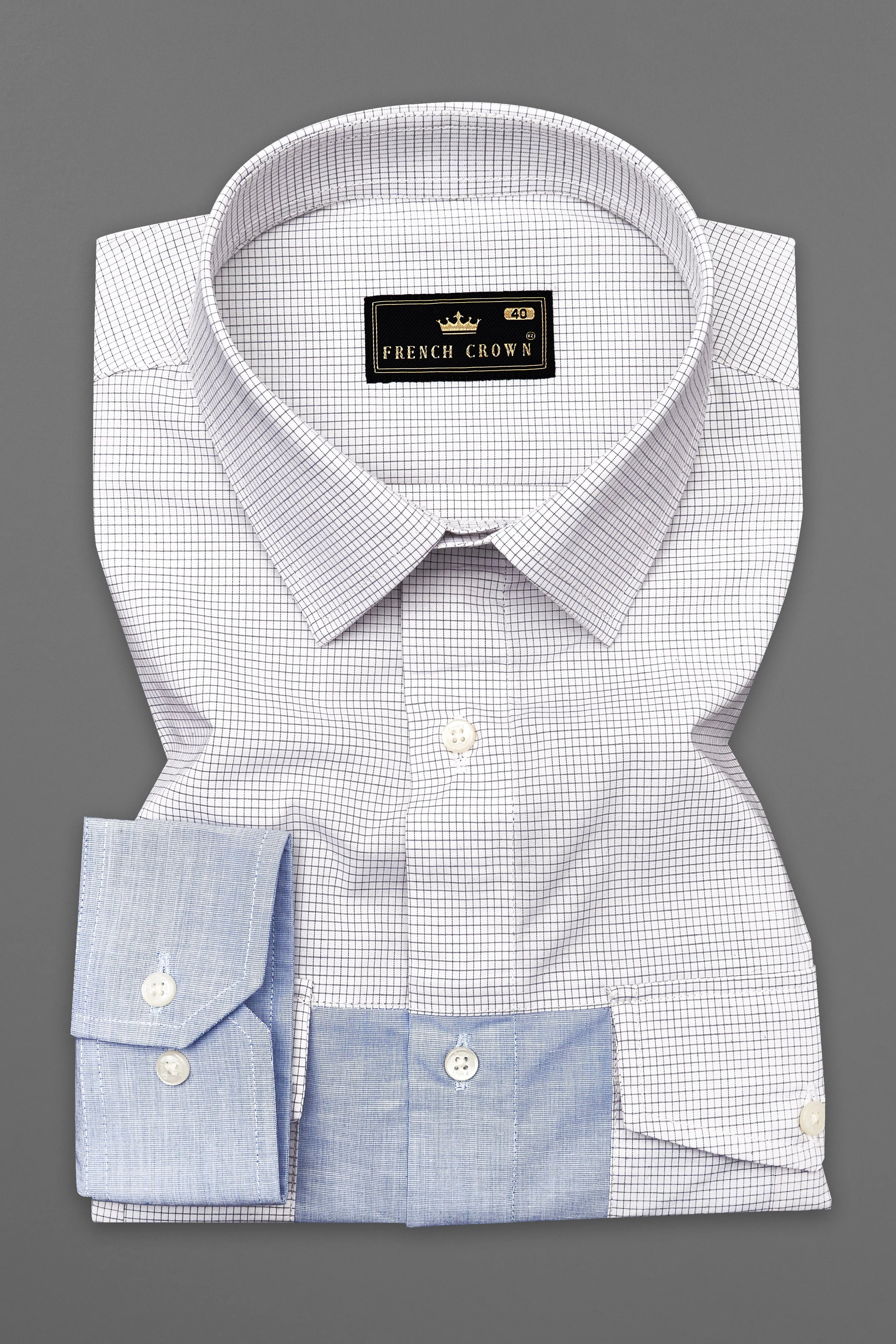 Off White with Pastel Blue Premium Cotton Designer Shirt sold by French Crown product image thumbnail 5