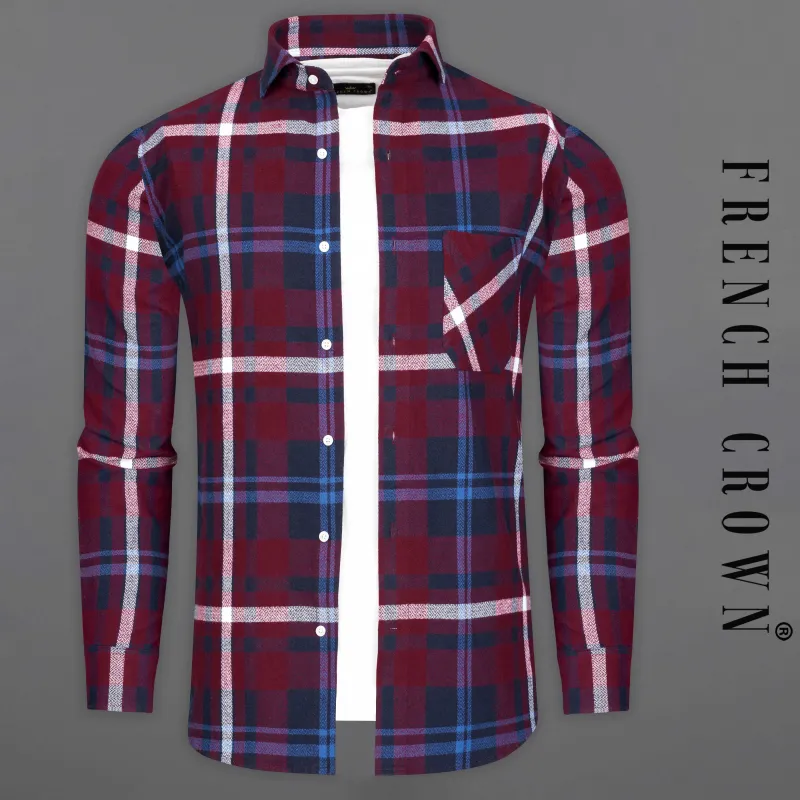 Metallic Maroon with Mariner Blue Checkered Herringbone Overshirt/Shacket sold by French Crown