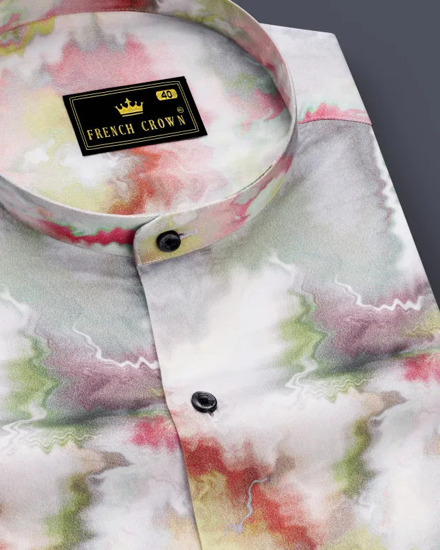 Mercury Off White with Nutmeg Red Marble Printed Super Soft Premium Cotton Shirt sold by French Crown