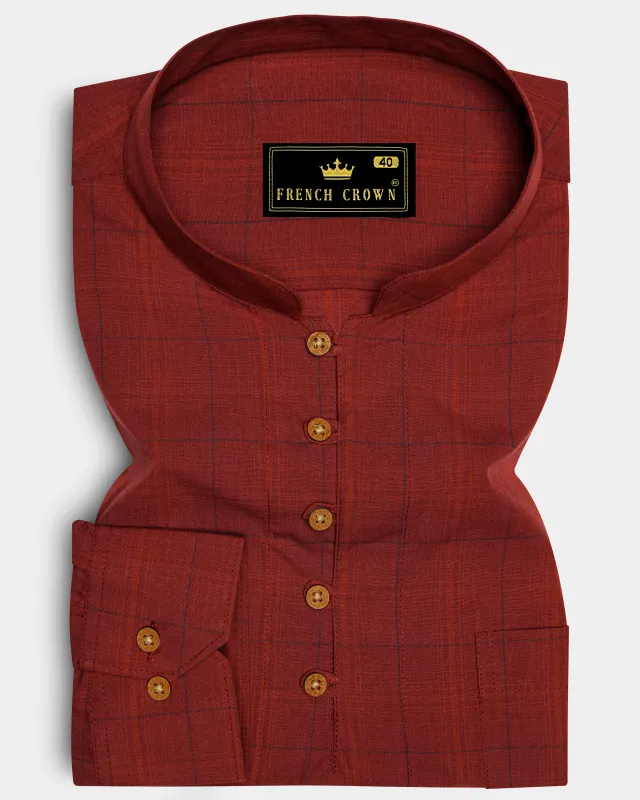 Lotus Red Plaid Premium Cotton Kurta Shirt sold by French Crown