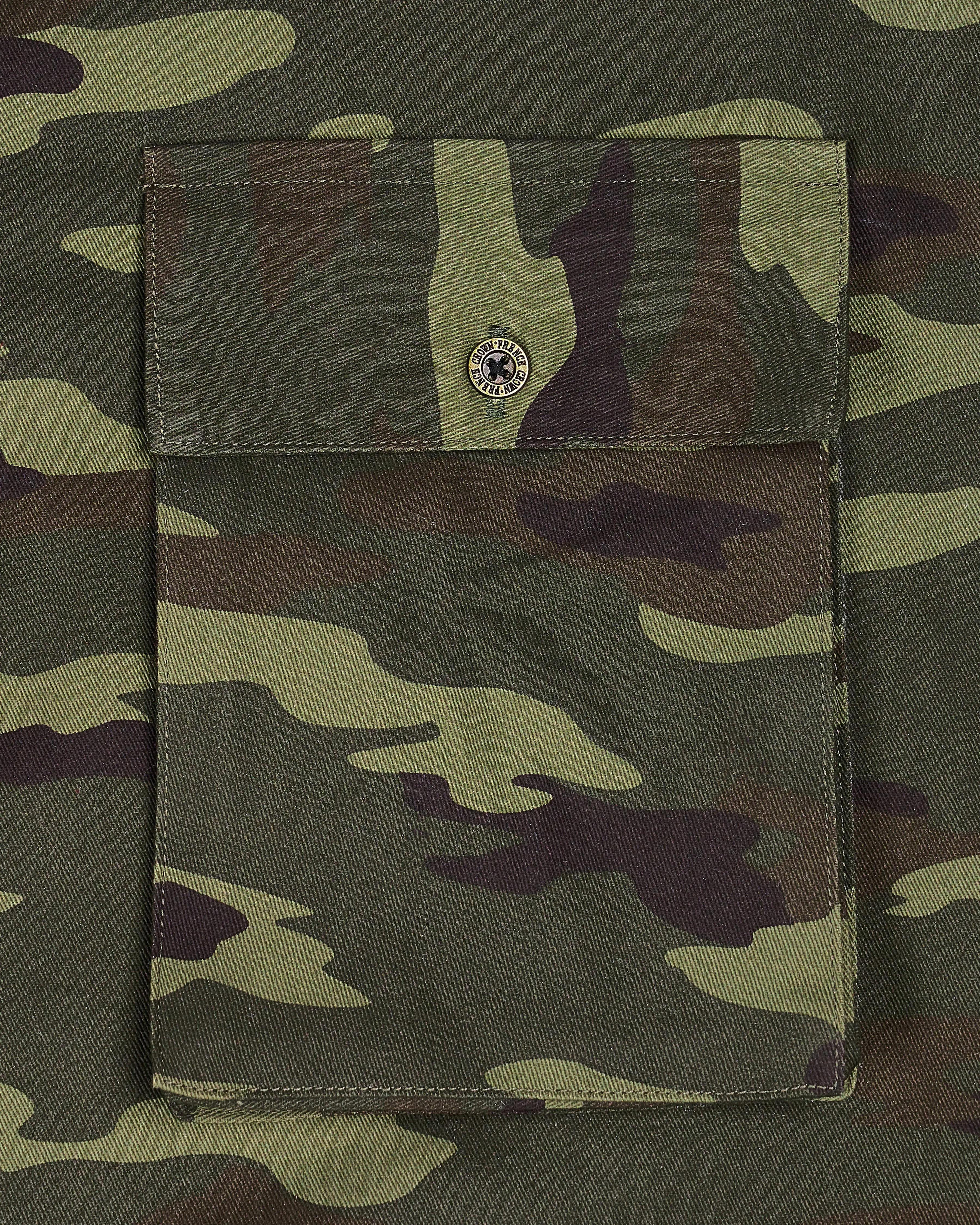 Limed with Birch Green Camouflage Mandarin Collar Royal Oxford Designer Shirt sold by French Crown product image thumbnail 3