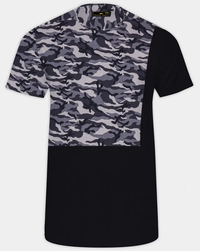 Half Camouflage Printed and Half-Black Royal Oxford Designer Bush Shirt sold by French Crown