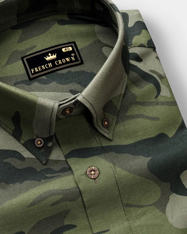 Fuscous Green with Birch Dark Green Camouflage Printed Royal Oxford Shirt sold by French Crown