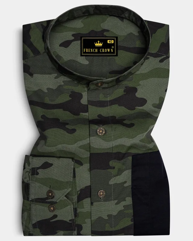 Finch Green with Zeus Brown Camouflage Printed Royal Oxford Designer Shirt sold by French Crown