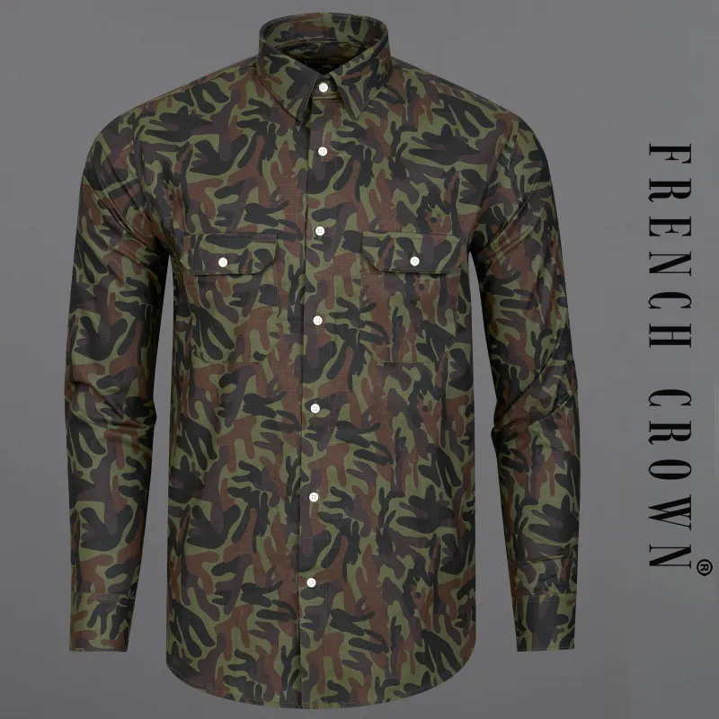 Finch Green with Millbrook Brown and Zeus Black Royal Oxford Overshirt/Shacket sold by French Crown