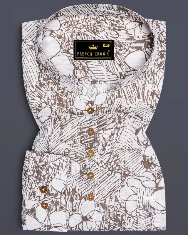 Fantasy Cream with Pastel Green Floral Textured Luxurious Linen Kurta Shirt sold by French Crown