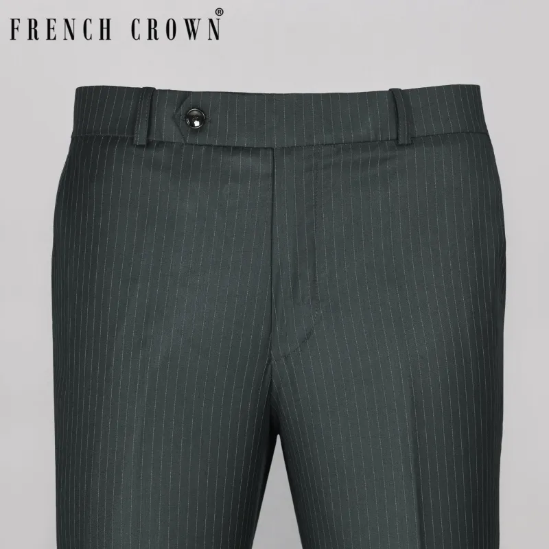 Jade Black Pinstriped wool blend Pant sold by French Crown