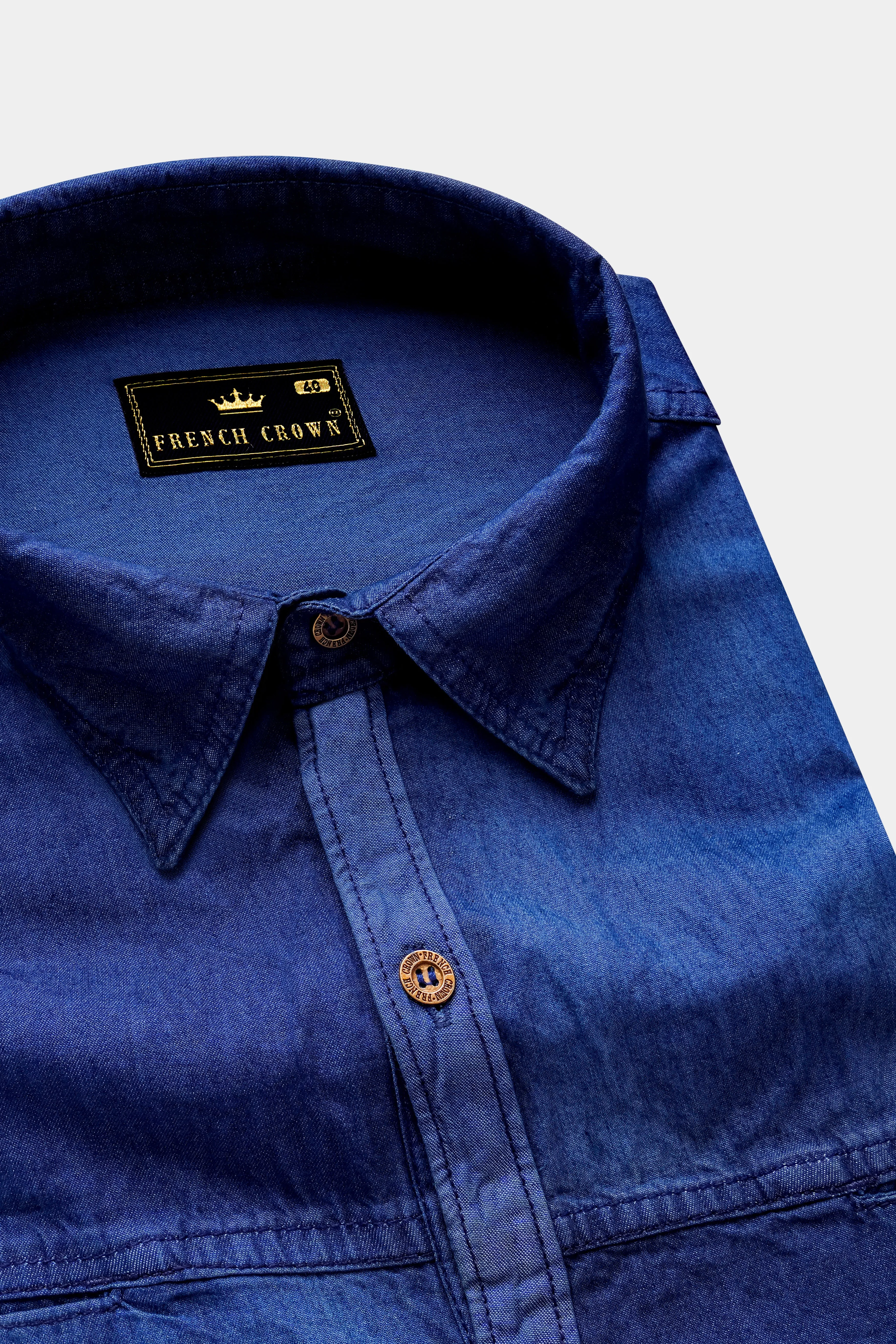 Ebony Blue Lightweight Denim Designer Shirt sold by French Crown product image thumbnail 4