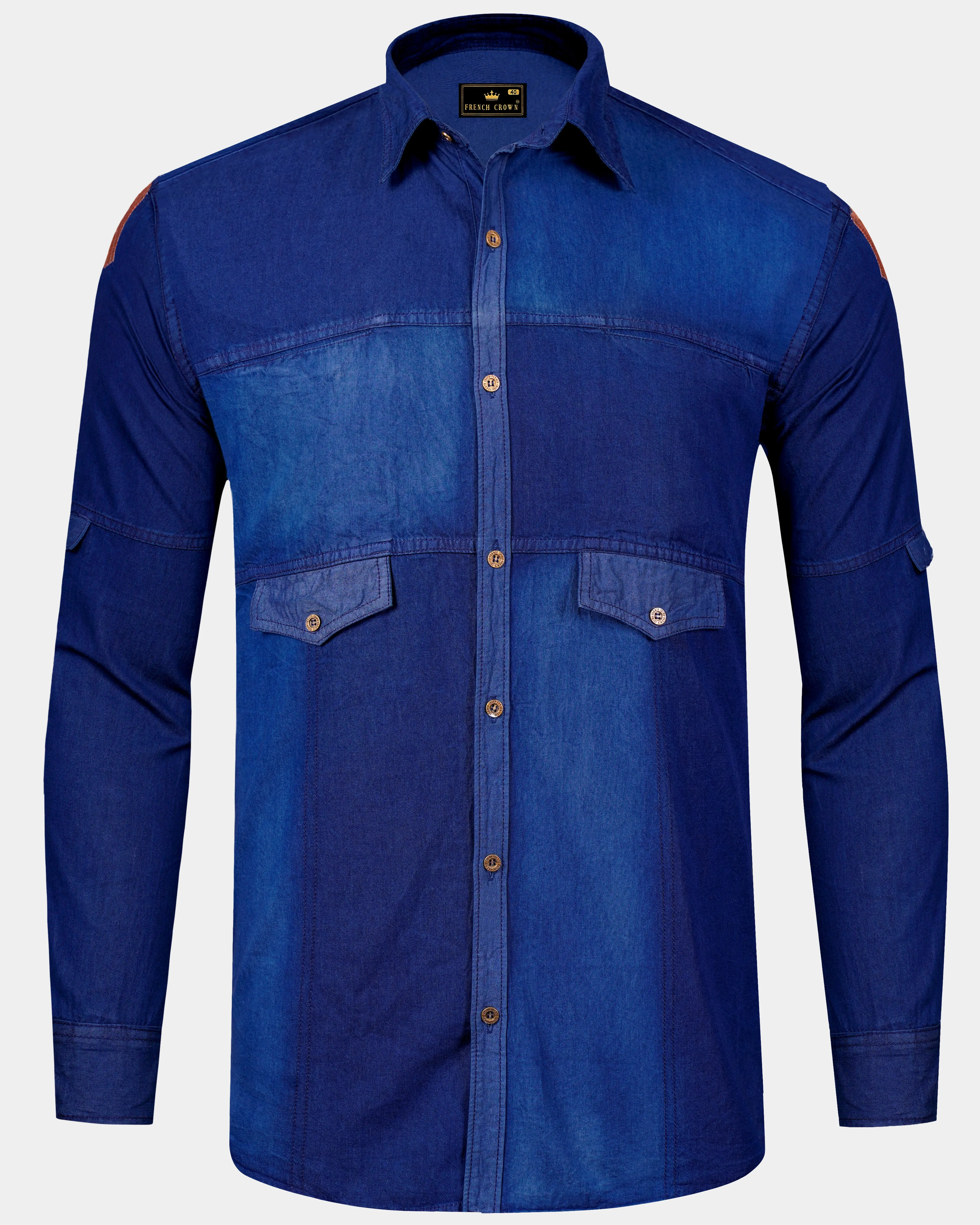 Ebony Blue Lightweight Denim Designer Shirt sold by French Crown