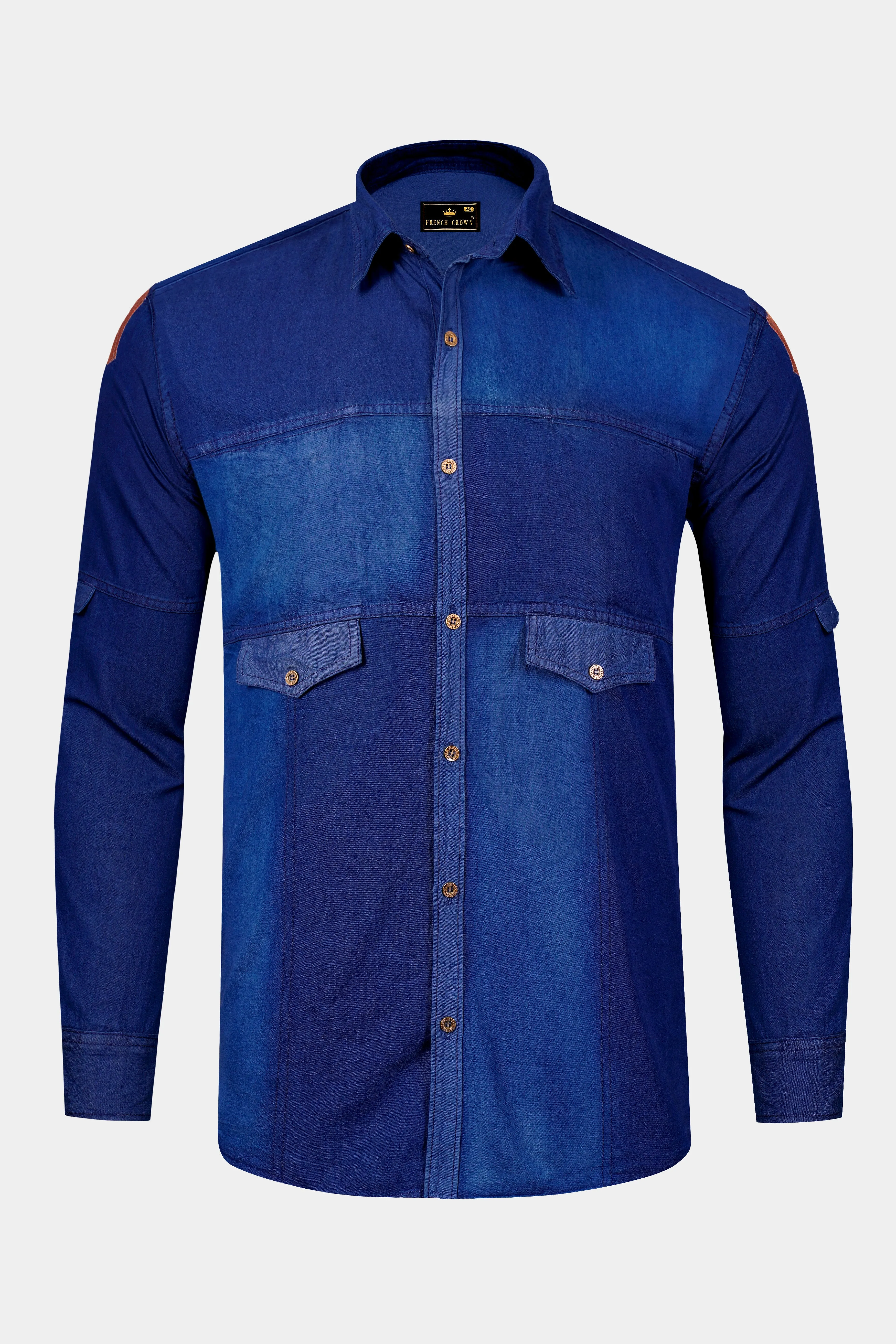 Ebony Blue Lightweight Denim Designer Shirt sold by French Crown product image thumbnail 2