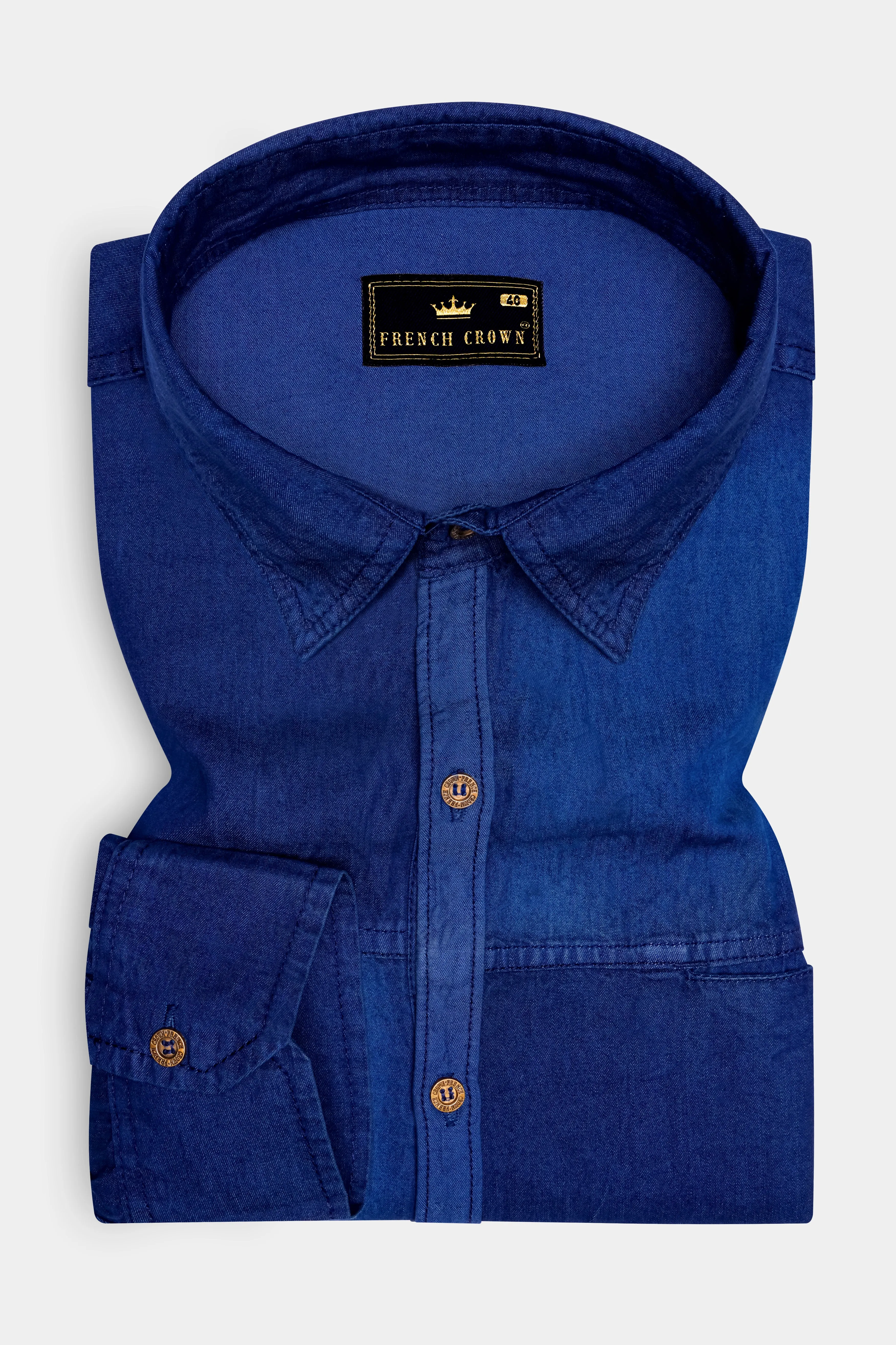 Ebony Blue Lightweight Denim Designer Shirt sold by French Crown product image thumbnail 5