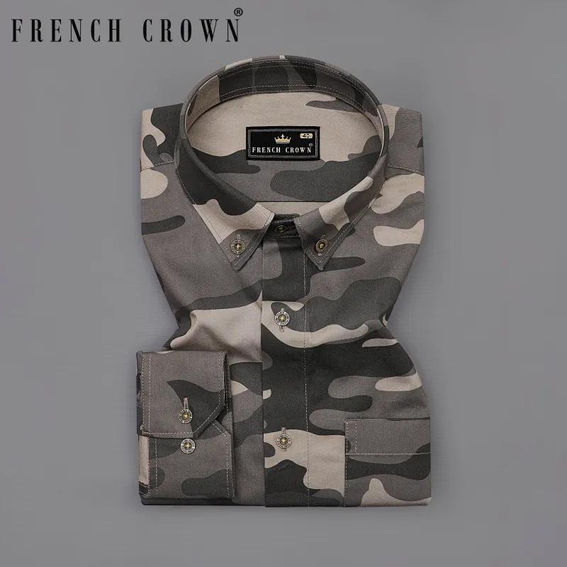 Dorado Brown with Thunder Black Camouflage Printed Royal Oxford Shirt sold by French Crown