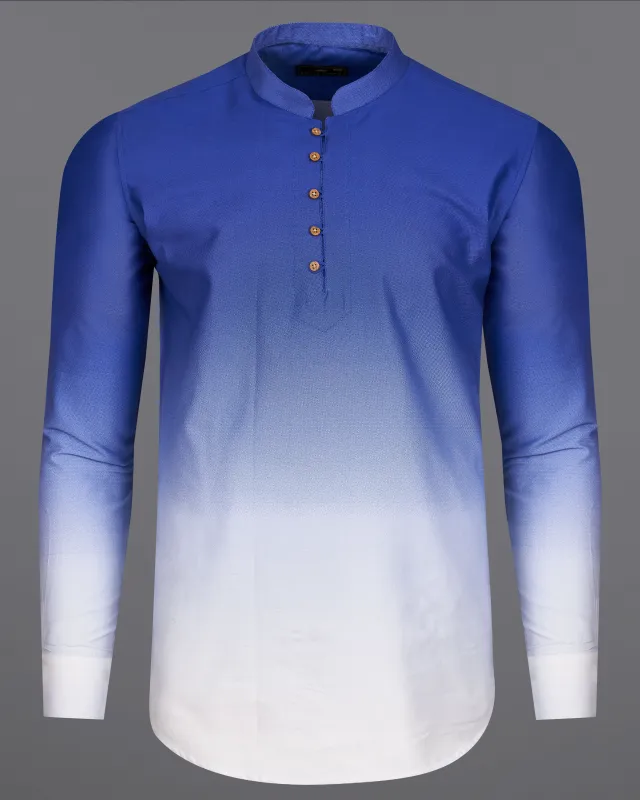 Cobalt Blue and White Double Shaded Twill Premium Cotton Kurta Shirt sold by French Crown