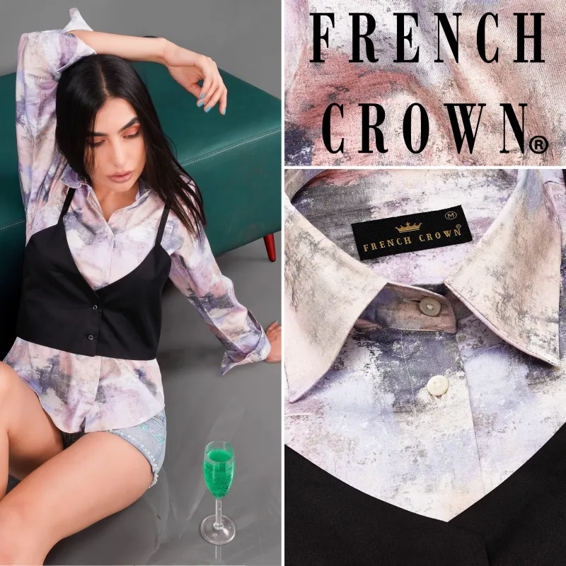Cavern Brown with Cadet Blue Marble Printed Premium Cotton Shirt with Spaghetti Overcoat made by French Crown