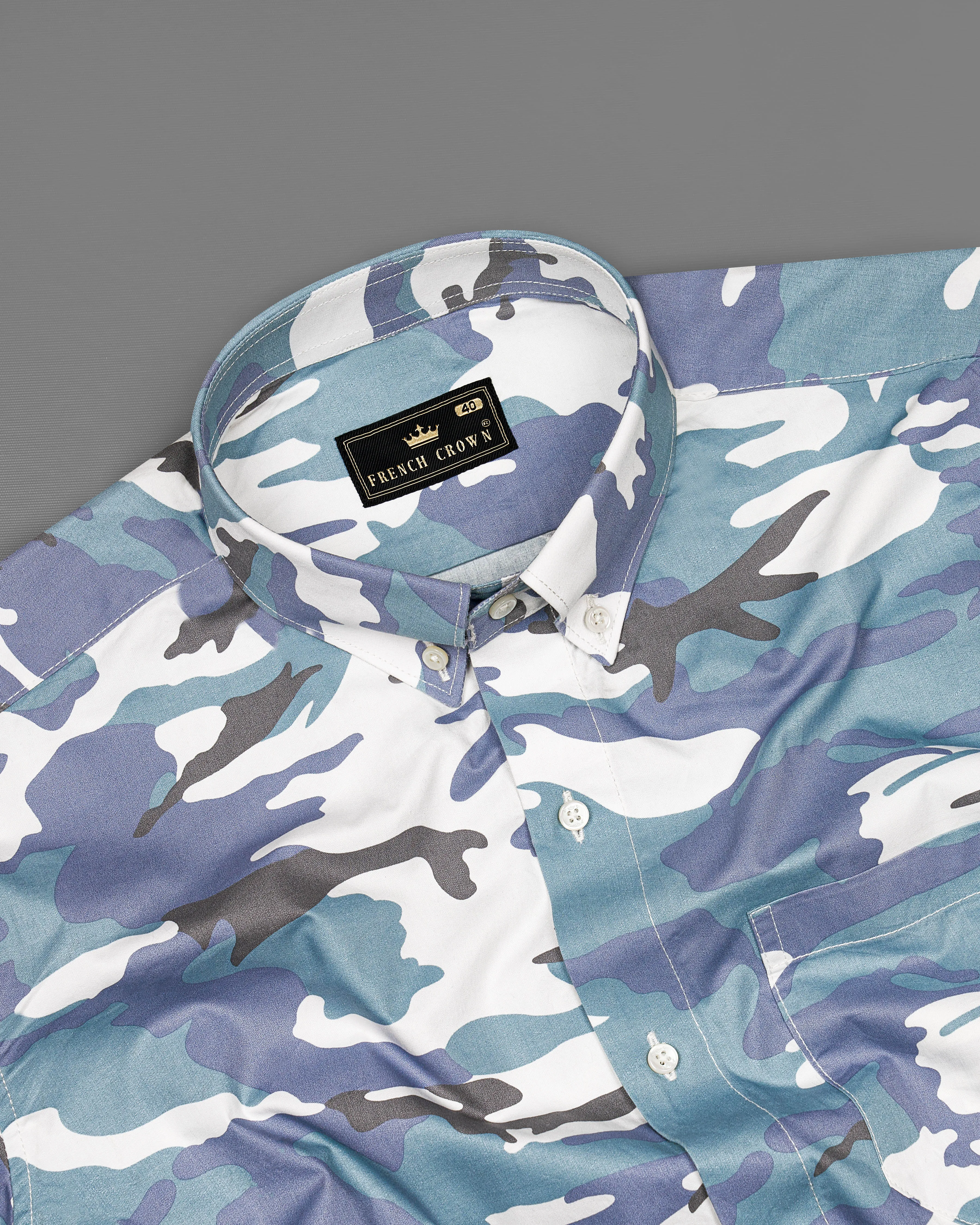 Cascade Blue with Mobster Blue Multicolour Camouflage Printed Royal Oxford Shirt sold by French Crown product image thumbnail 4