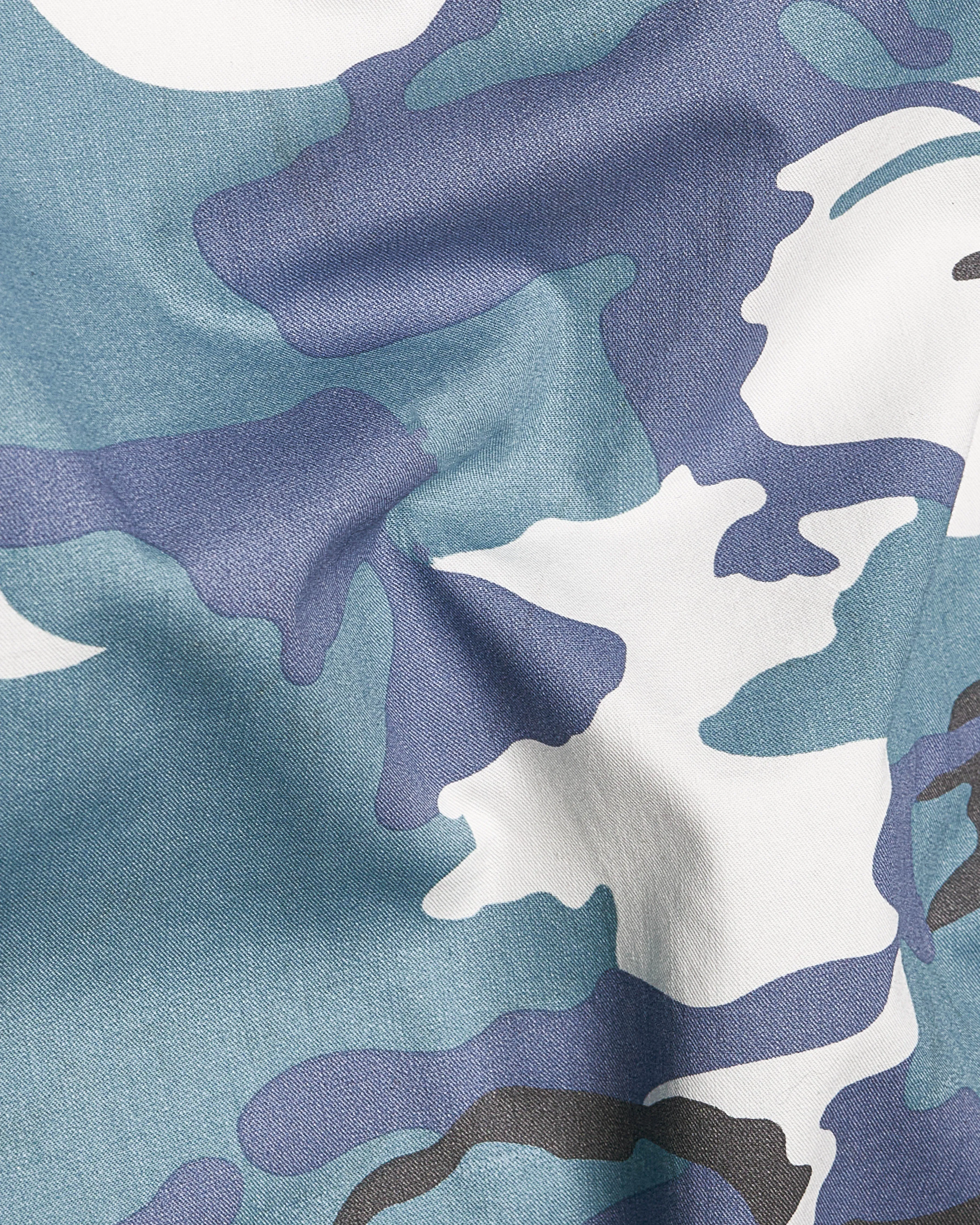 Cascade Blue with Mobster Blue Multicolour Camouflage Printed Royal Oxford Shirt sold by French Crown product image thumbnail 2