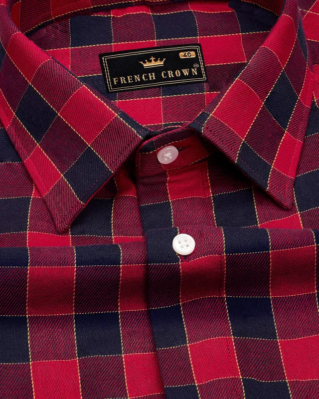 Carmine Red with Black Checked Twill Premium Cotton Shirt sold by French Crown