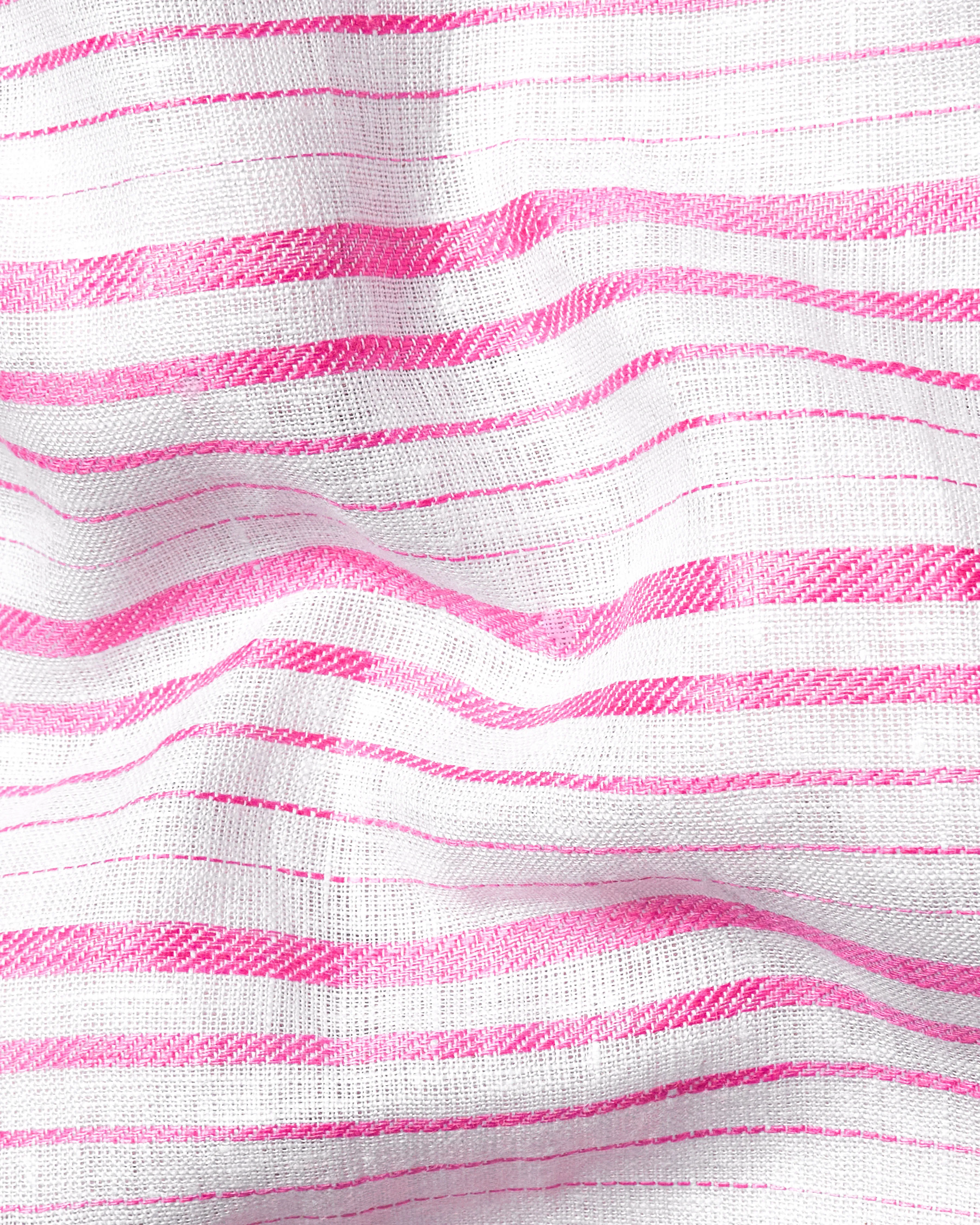 Bright White with Thulian Pink Striped Luxurious Linen Shirt sold by French Crown product image thumbnail 2