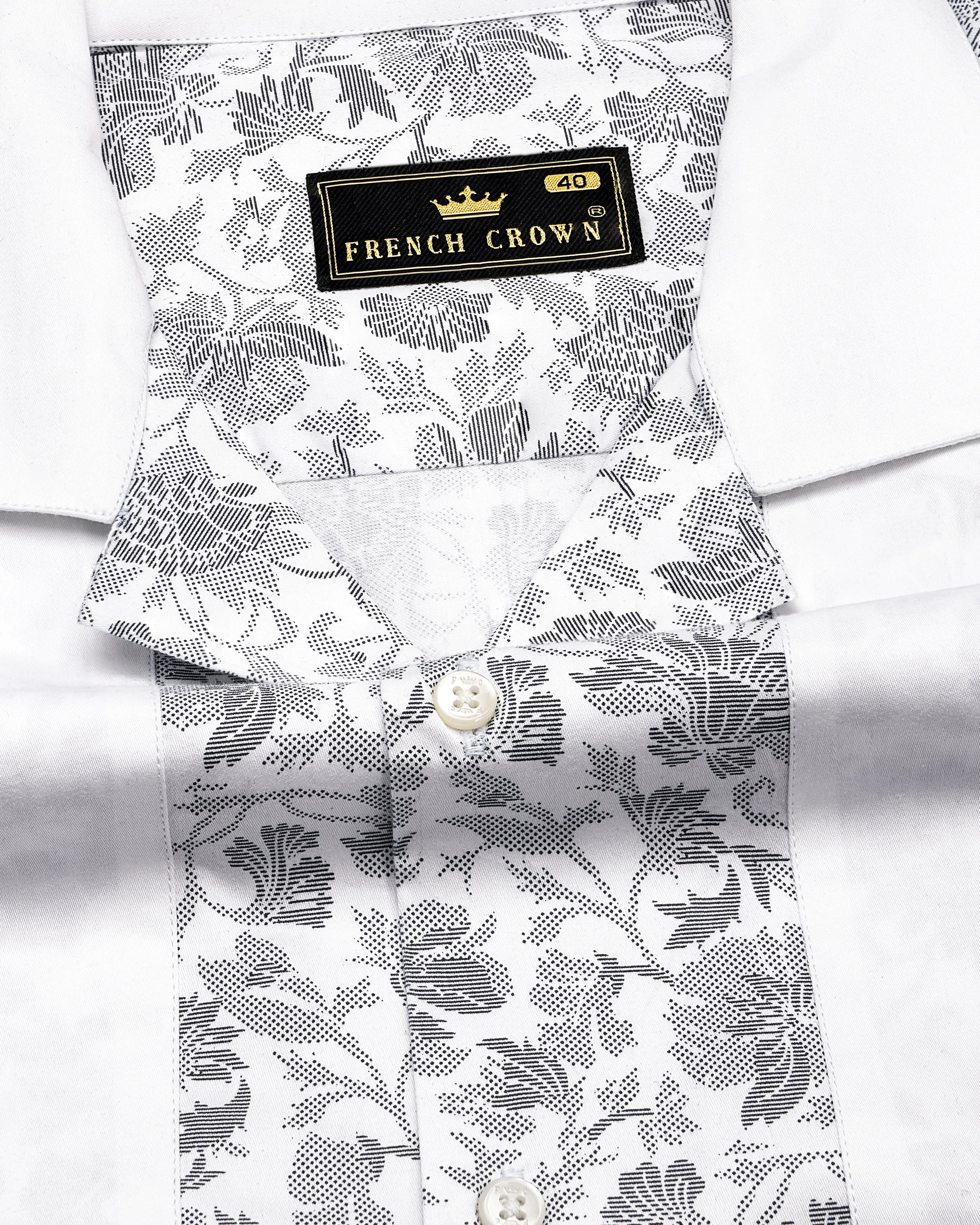 Bright White with Storm Dust Gray Floral Printed Super Soft Premium Cotton Shirt sold by French Crown product image thumbnail 4