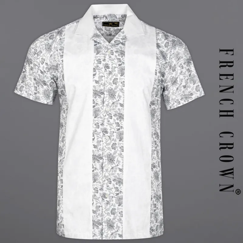 Bright White with Storm Dust Gray Floral Printed Super Soft Premium Cotton Shirt sold by French Crown