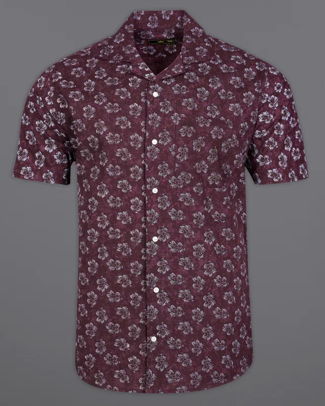 Barossa Maroon Floral Textured Half Sleeves Luxurious Linen Shirt sold by French Crown
