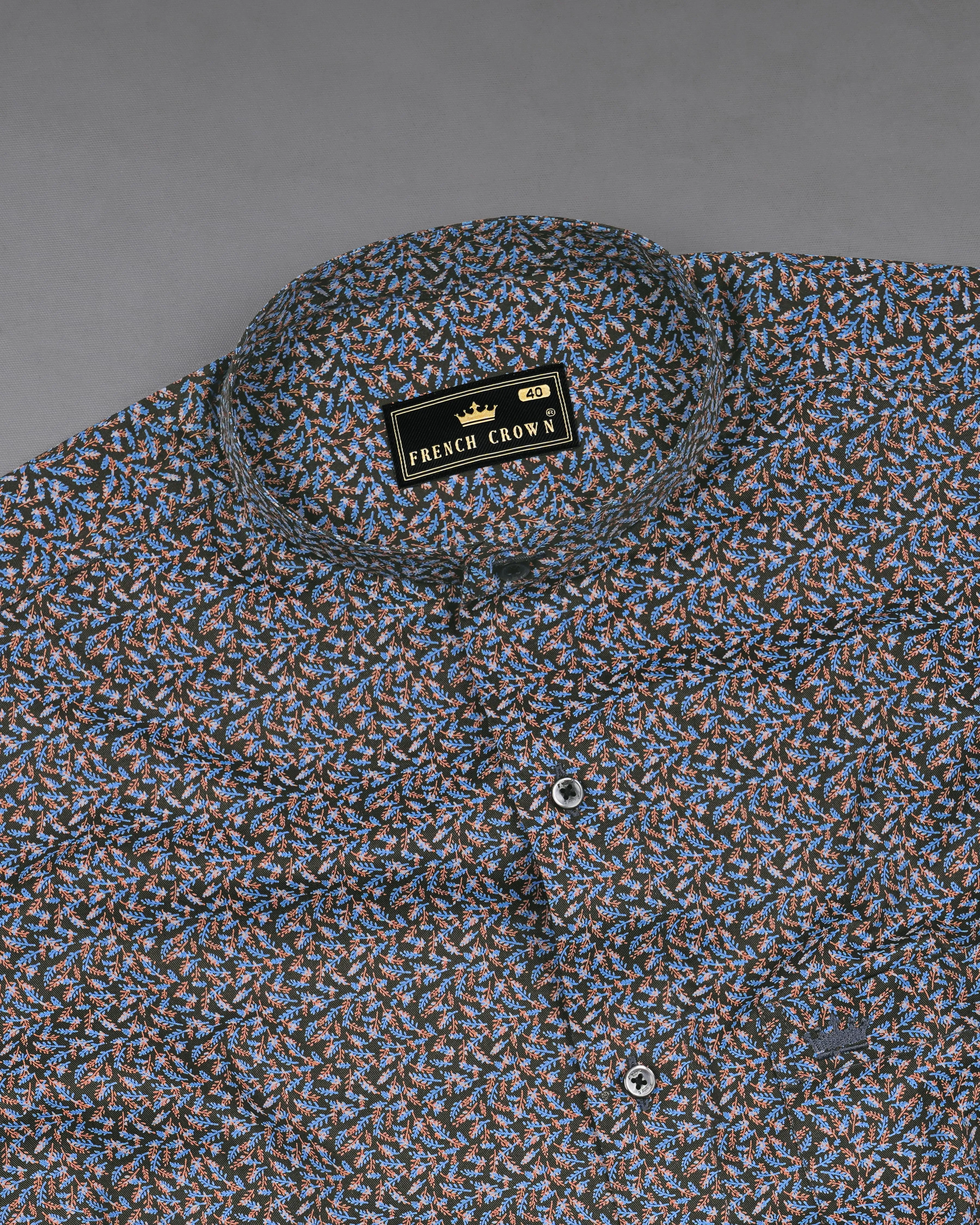 Zeus Black with Waikawa Blue Ditsy Printed Royal Oxford Shirt sold by French Crown product image thumbnail 4