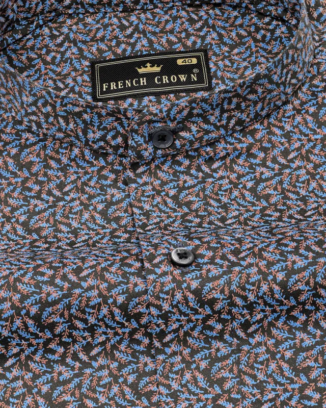 Zeus Black with Waikawa Blue Ditsy Printed Royal Oxford Shirt sold by French Crown