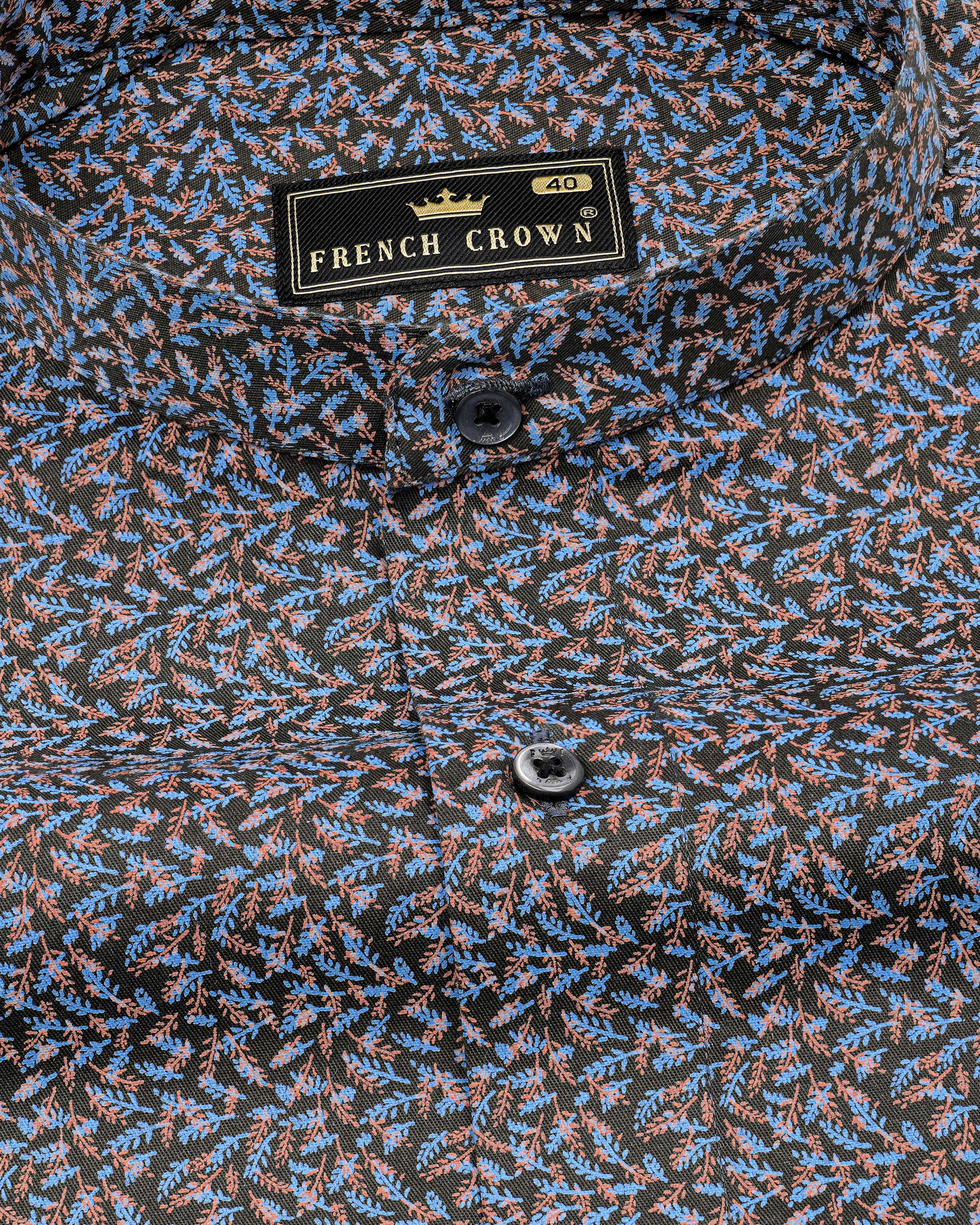 Zeus Black with Waikawa Blue Ditsy Printed Royal Oxford Shirt sold by French Crown