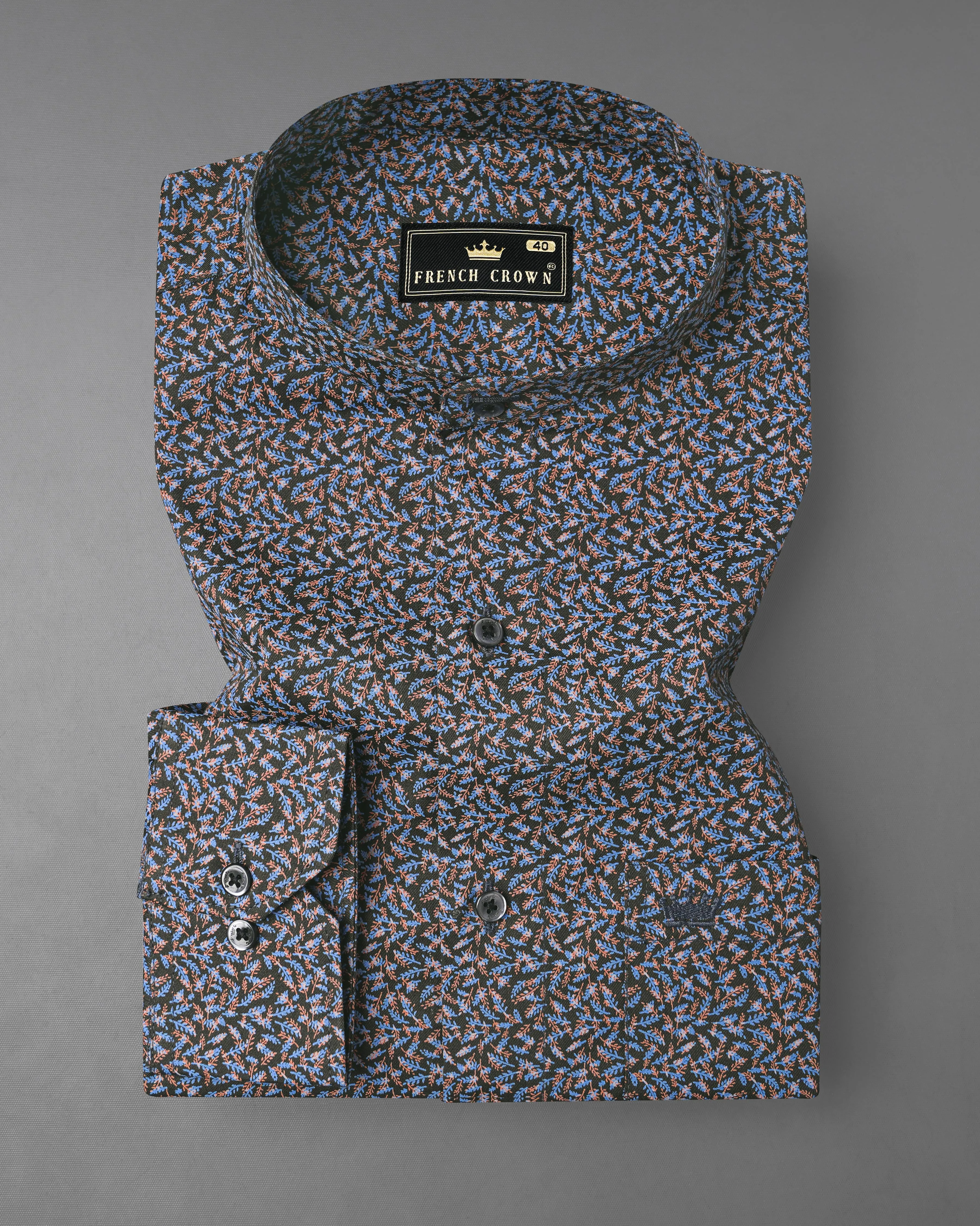 Zeus Black with Waikawa Blue Ditsy Printed Royal Oxford Shirt sold by French Crown product image thumbnail 3