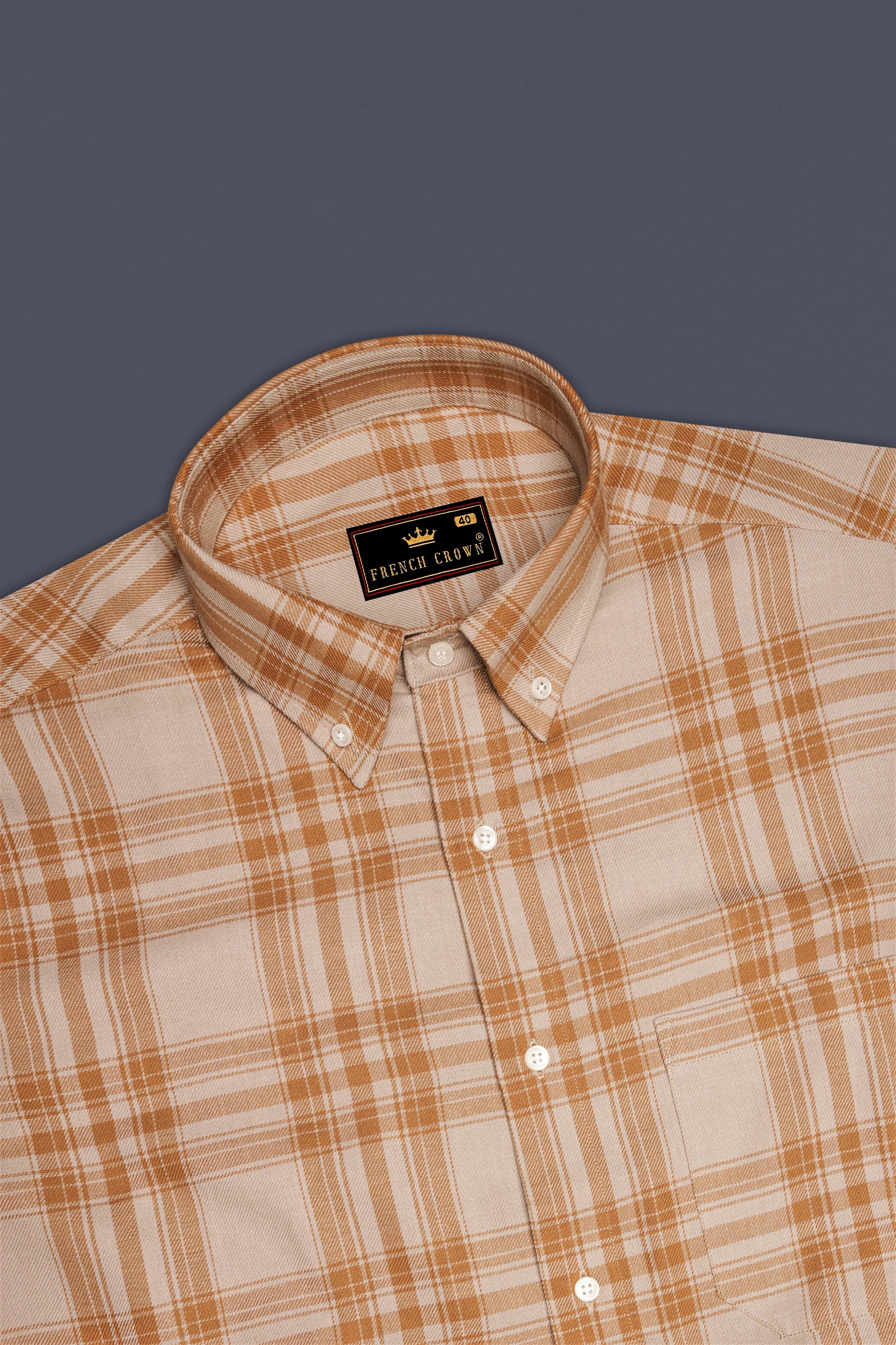 Turkey Cream with Curry Brown Twill Plaid Premium Cotton Shirt sold by French Crown product image thumbnail 5