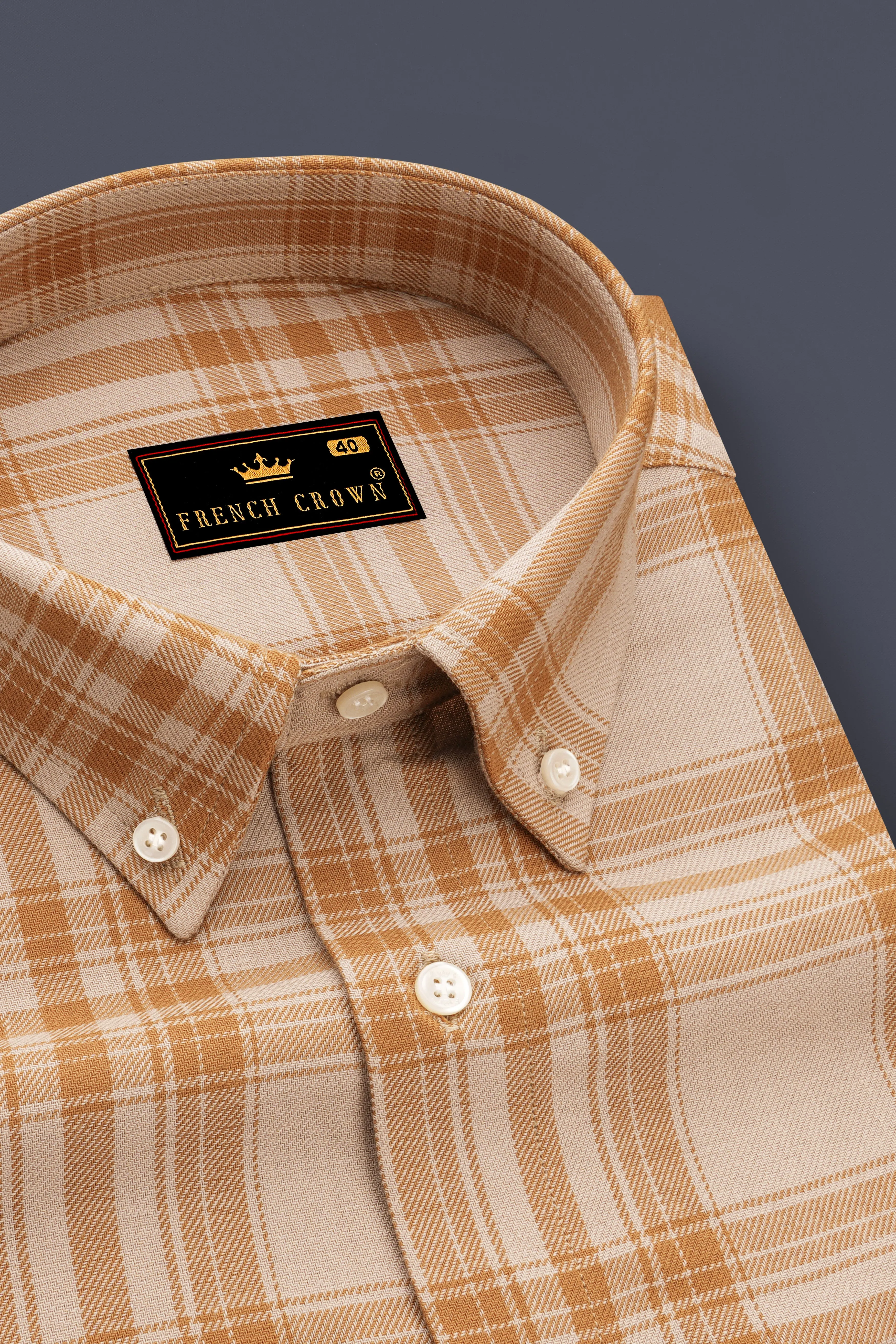 Turkey Cream with Curry Brown Twill Plaid Premium Cotton Shirt sold by French Crown product image thumbnail 2