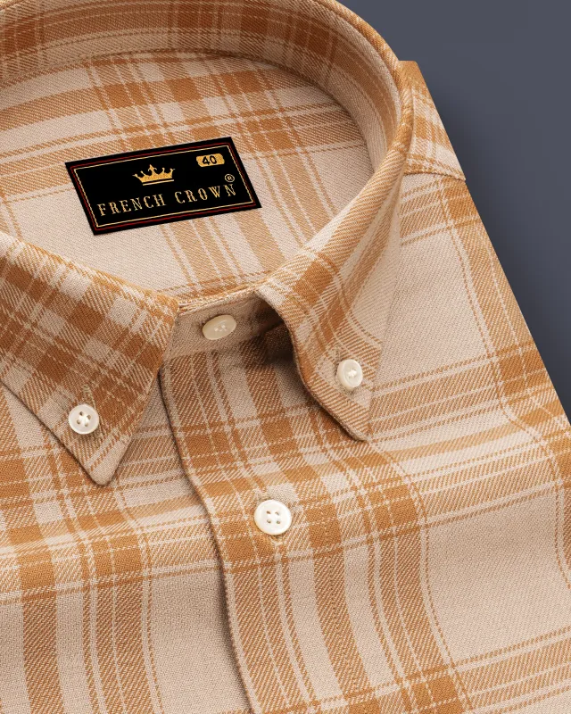 Turkey Cream with Curry Brown Twill Plaid Premium Cotton Shirt sold by French Crown