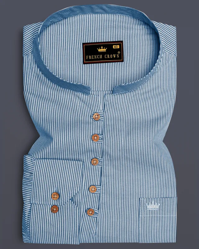 Spindle Blue and Timbe Blue Striped Premium Cotton Kurta Shirt sold by French Crown