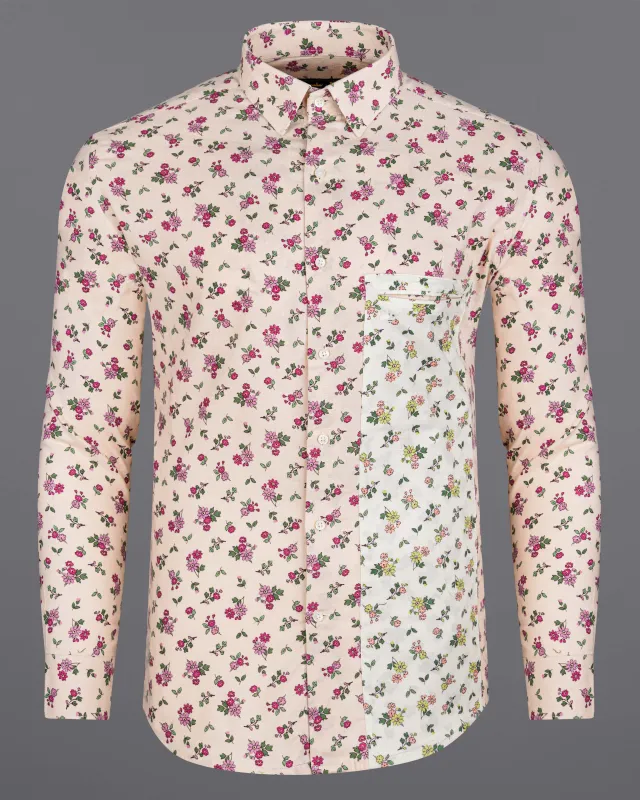 Sea Shell Cream with Dust Storm Brown Ditsy Printed Flannel Designer Shirt sold by French Crown