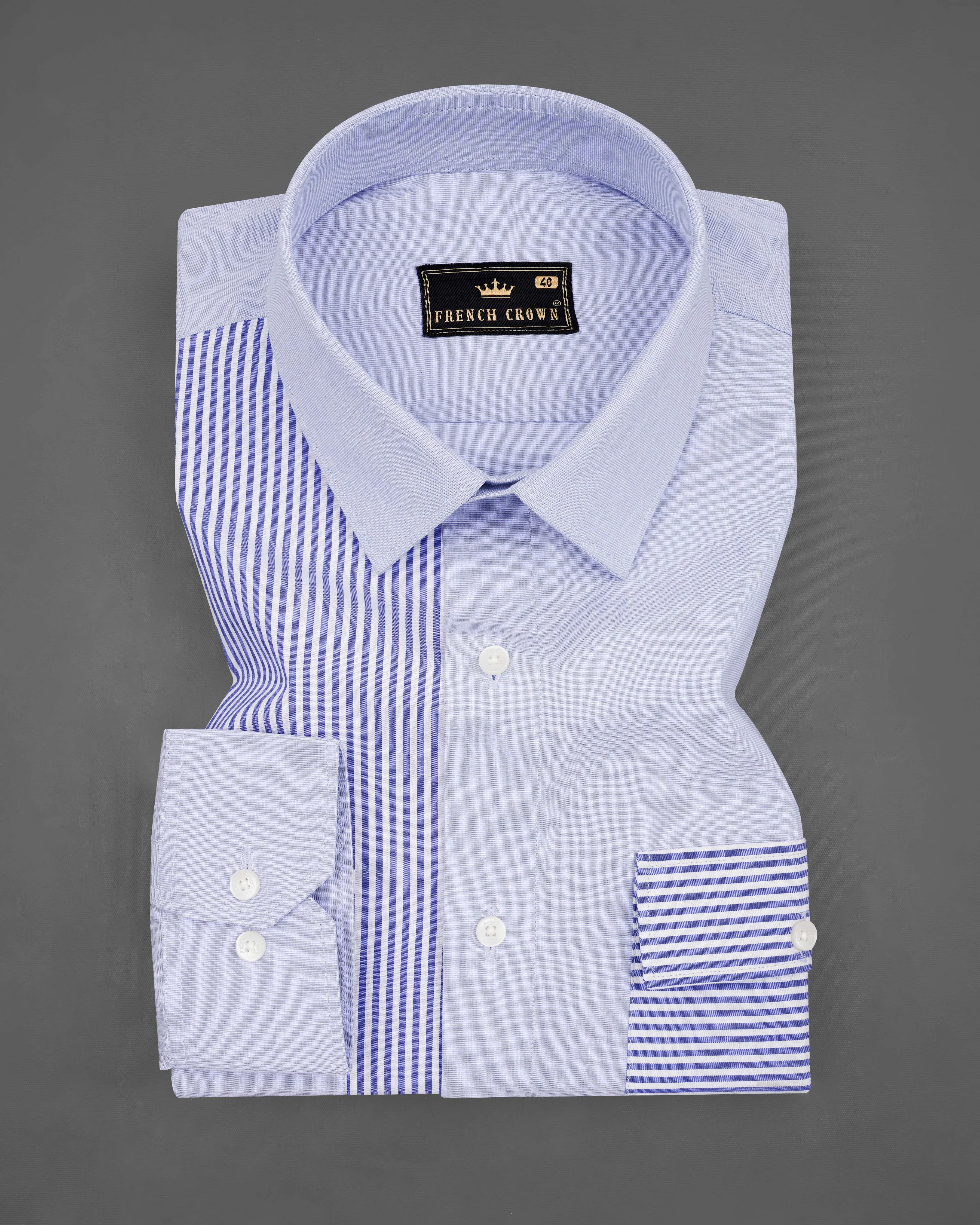 Scampi Blue Striped and Wistful Sky Blue Premium Cotton Designer Shirt sold by French Crown product image thumbnail 5
