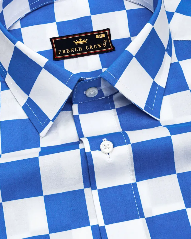 Sapphire Blue and White Checked Premium Cotton Shirt sold by French Crown