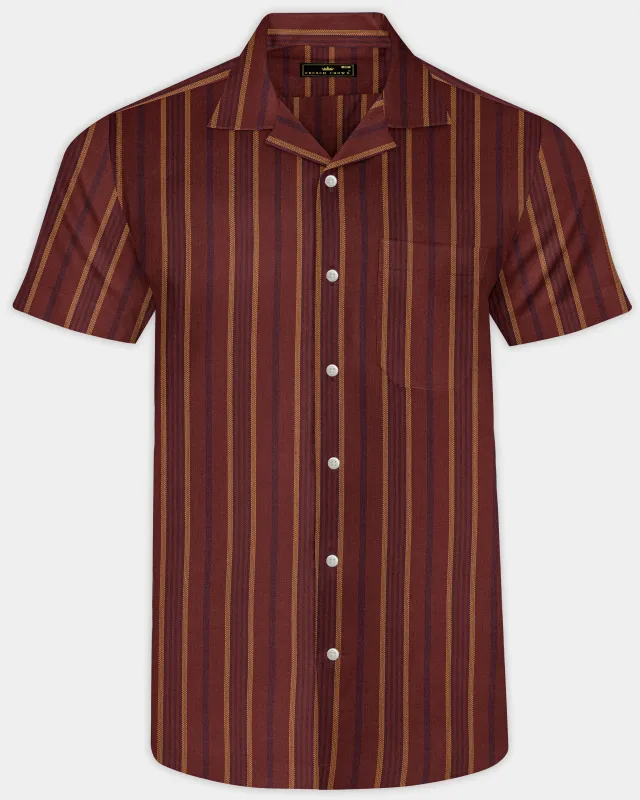 Sanguine Brown Multicolour Striped Dobby Textured Premium Giza Cotton Shirt sold by French Crown