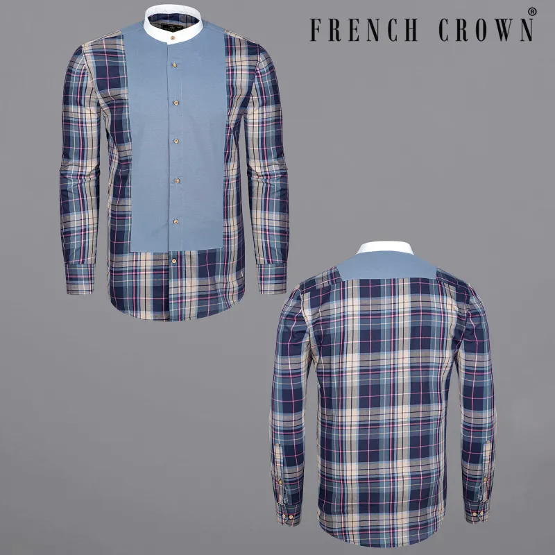 Regent Blue with Mirage Blue and Bizarre Brown Plaid Twill Premium Cotton Designer Shirt sold by French Crown