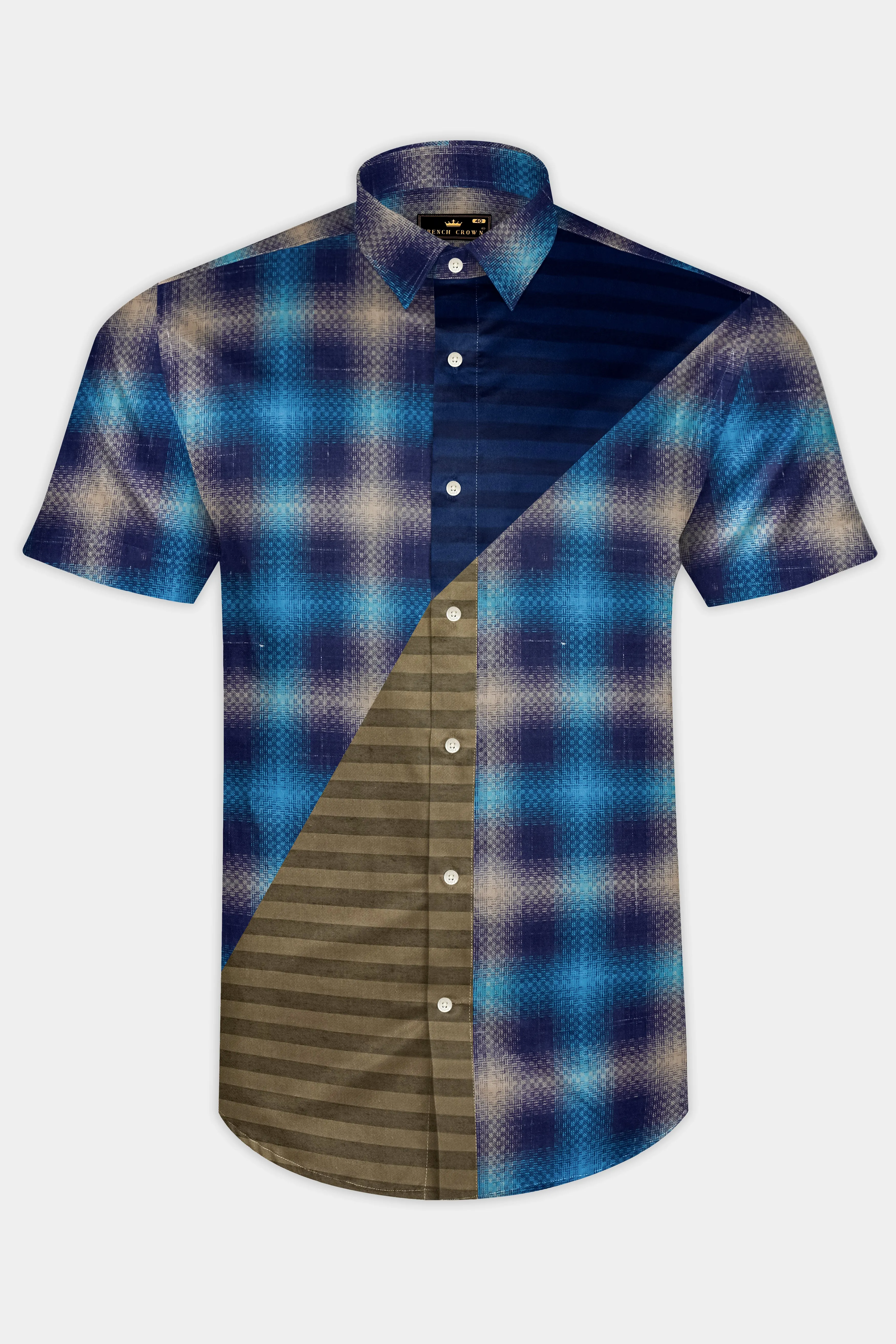 Picton Sky Blue Multicolour Block Pattern Dobby Premium Giza Cotton Designer Shirt sold by French Crown product image thumbnail 2