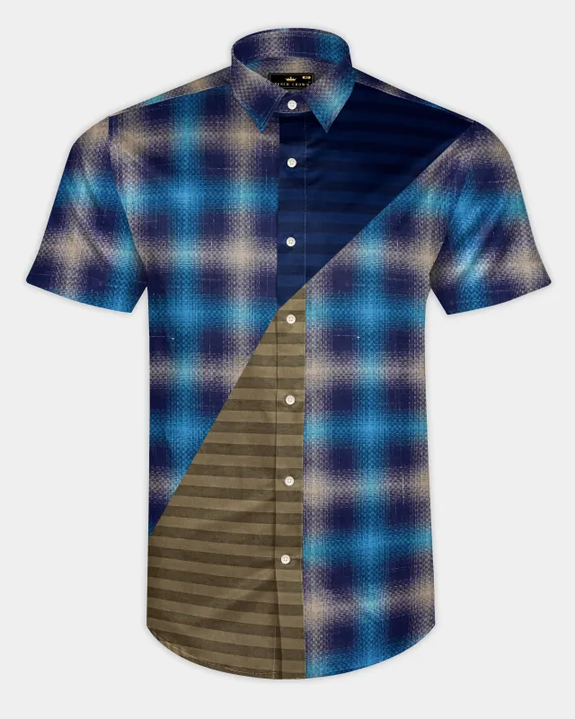 Picton Sky Blue Multicolour Block Pattern Dobby Premium Giza Cotton Designer Shirt sold by French Crown