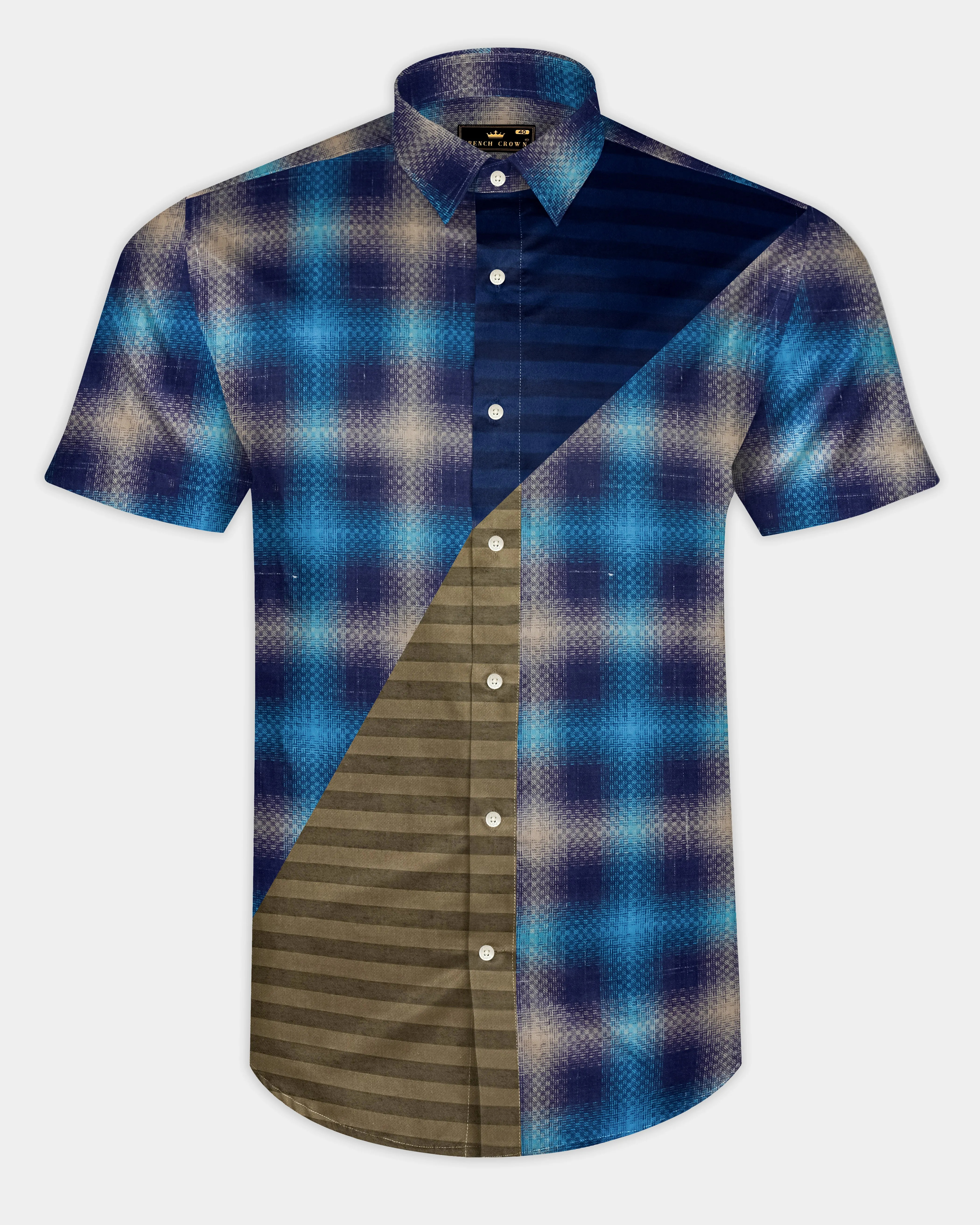 Picton Sky Blue Multicolour Block Pattern Dobby Premium Giza Cotton Designer Shirt sold by French Crown