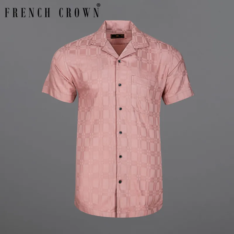 Oriental Pink Box Textured Dobby Premium Giza Cotton Shirt sold by French Crown