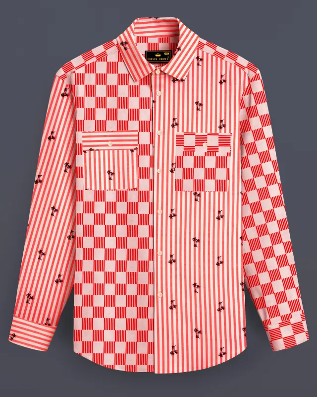 Orange with White Checked and Striped Premium Cotton Designer Shirt sold by French Crown