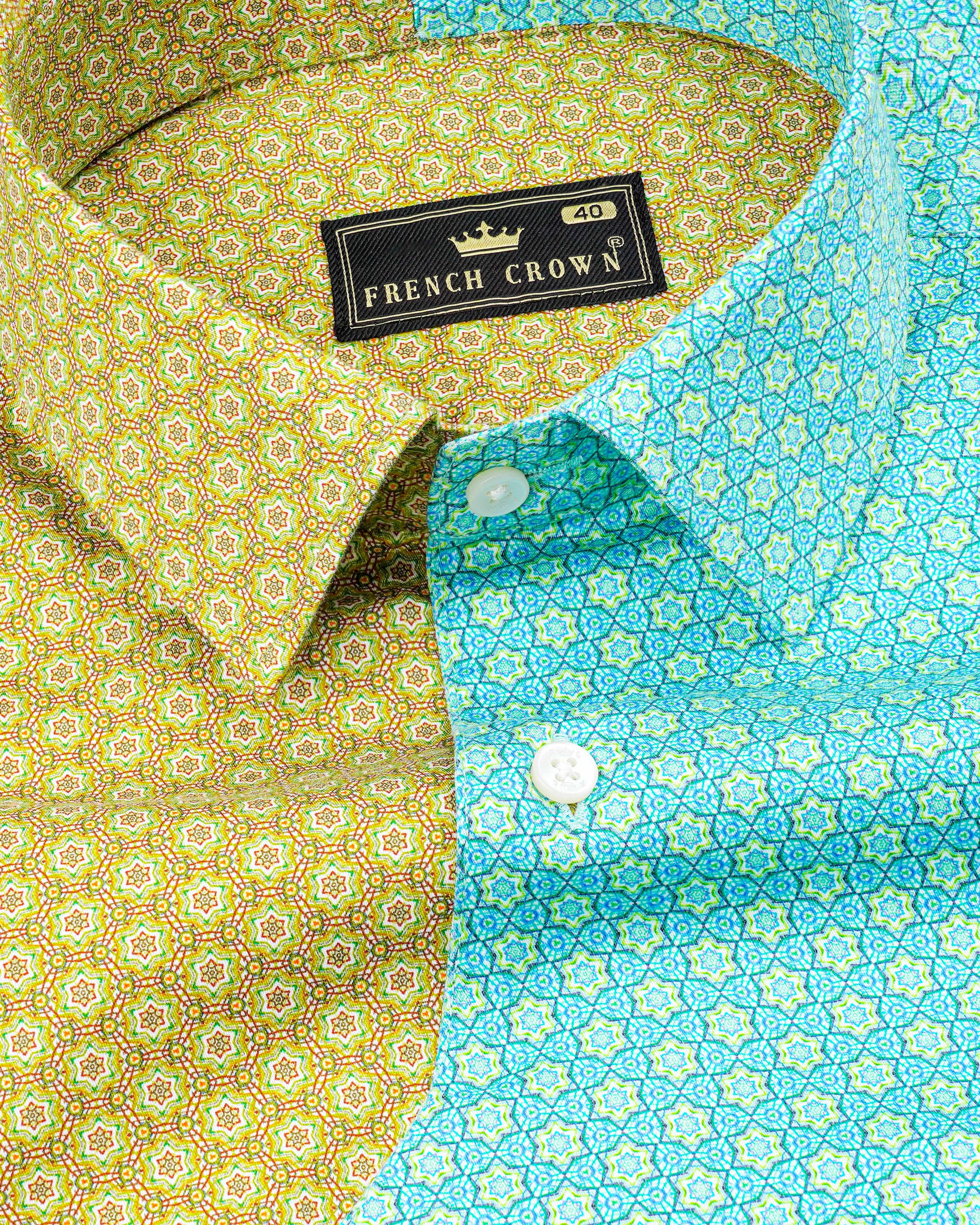 Murky Green and Downy Blue Super Soft Premium Cotton Designer Shirt sold by French Crown product image thumbnail 3