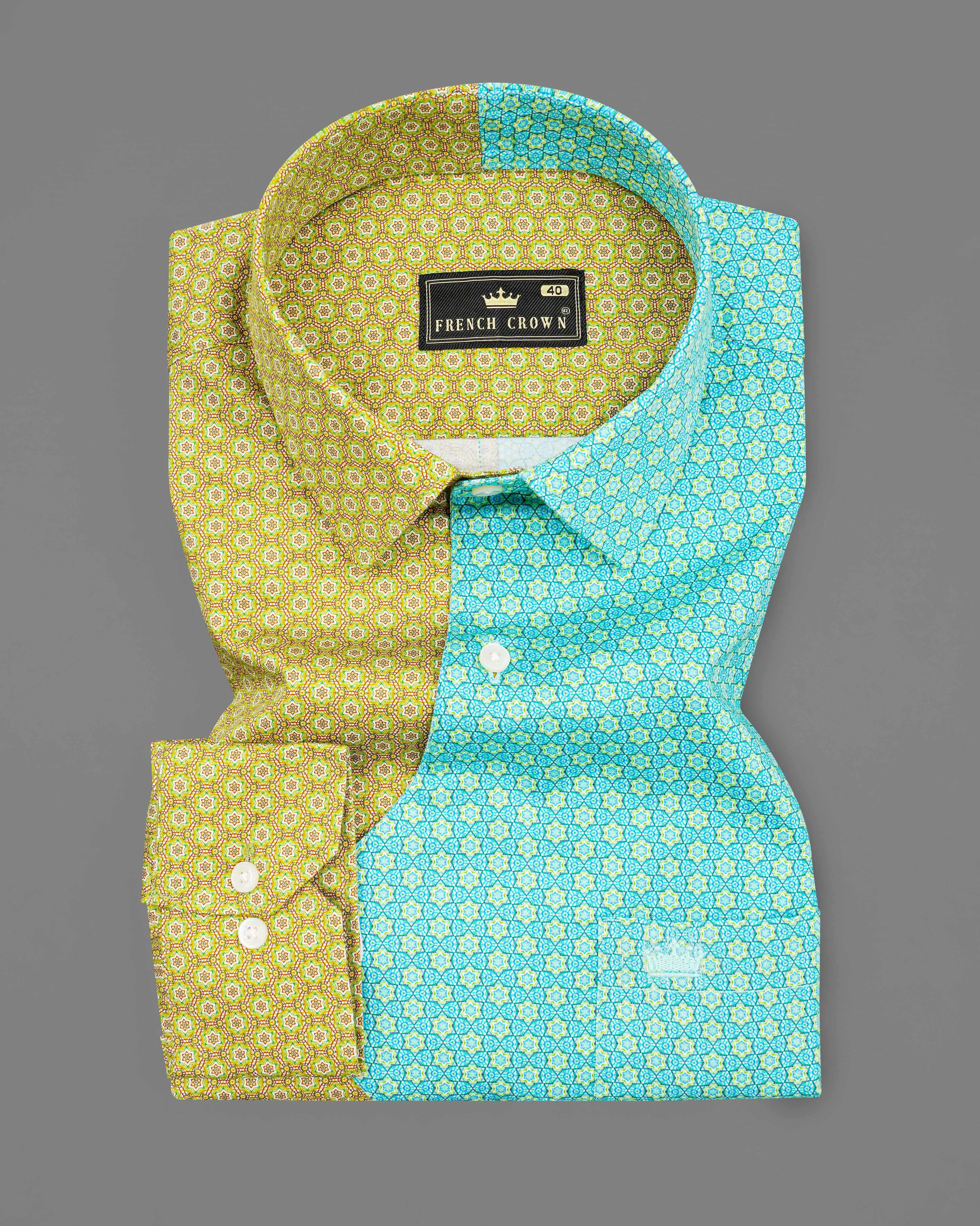 Murky Green and Downy Blue Super Soft Premium Cotton Designer Shirt sold by French Crown product image thumbnail 4